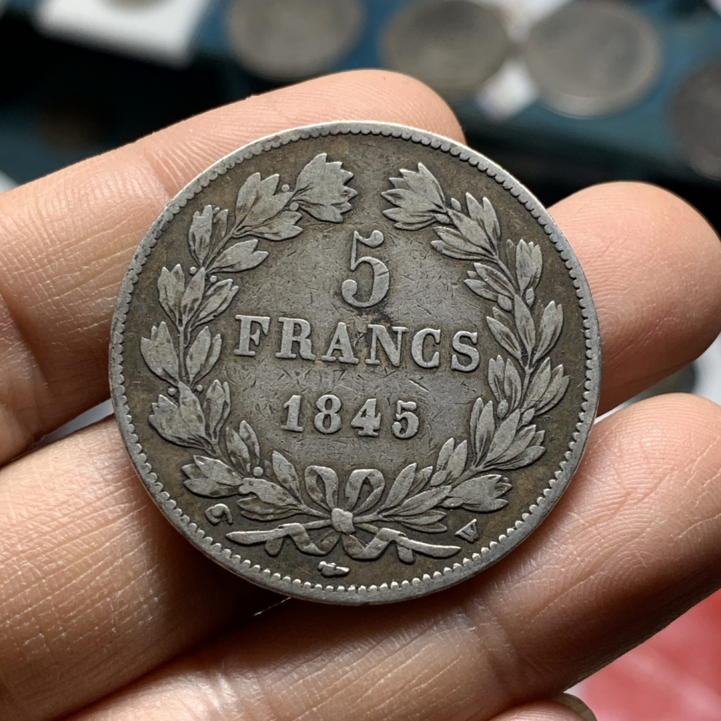 《竞宝斋》第30场-周日，周一，周二3场连拍（全场顺丰包邮） 法国 1845-W年 菲利普一世 5法郎 原味好品 银币 传世老包浆