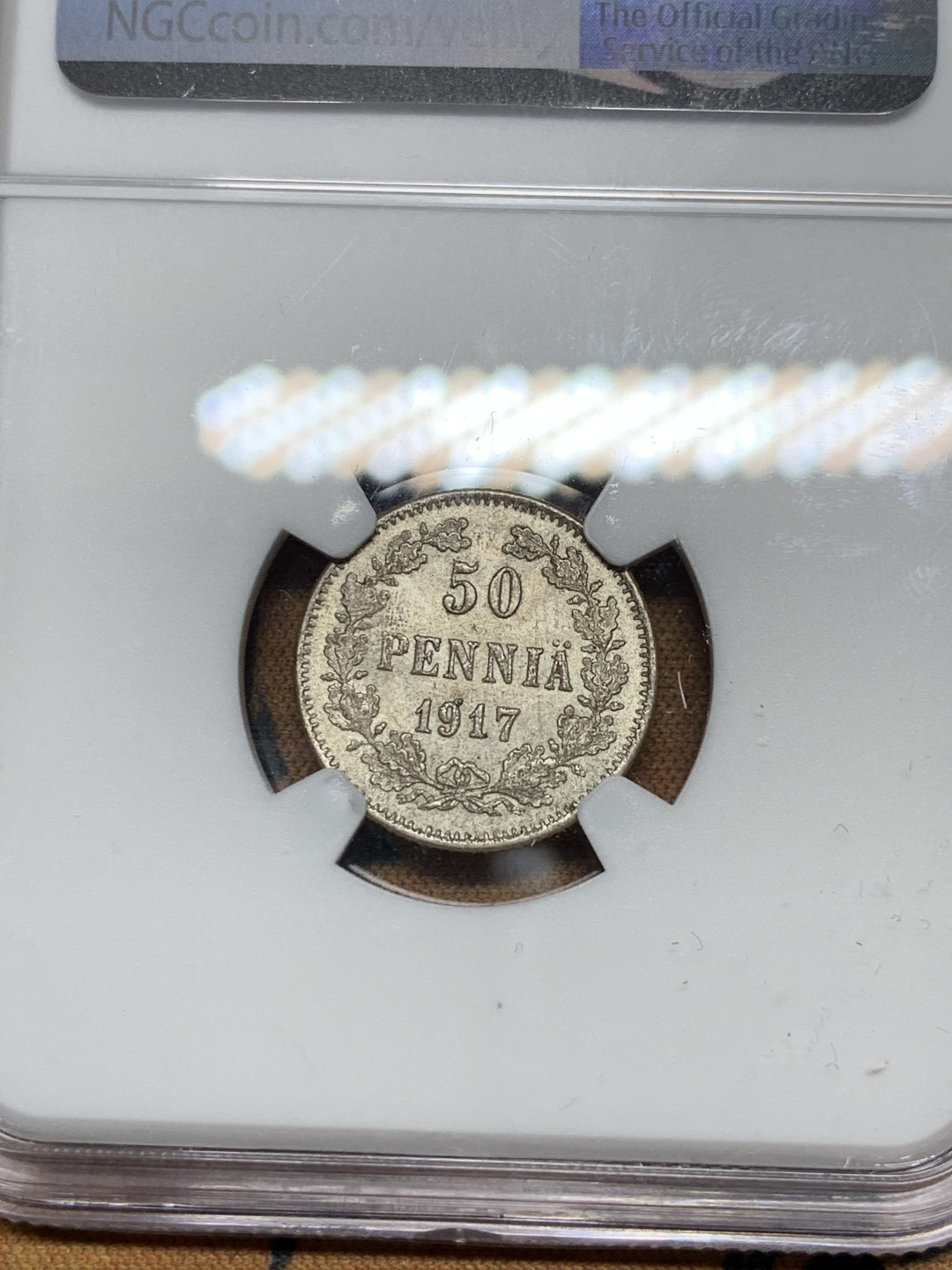 《竞宝斋》第30场-周日，周一，周二3场连拍（全场顺丰包邮） NGC-MS64 俄属芬兰 1917-S年 50分 银币 高分状态