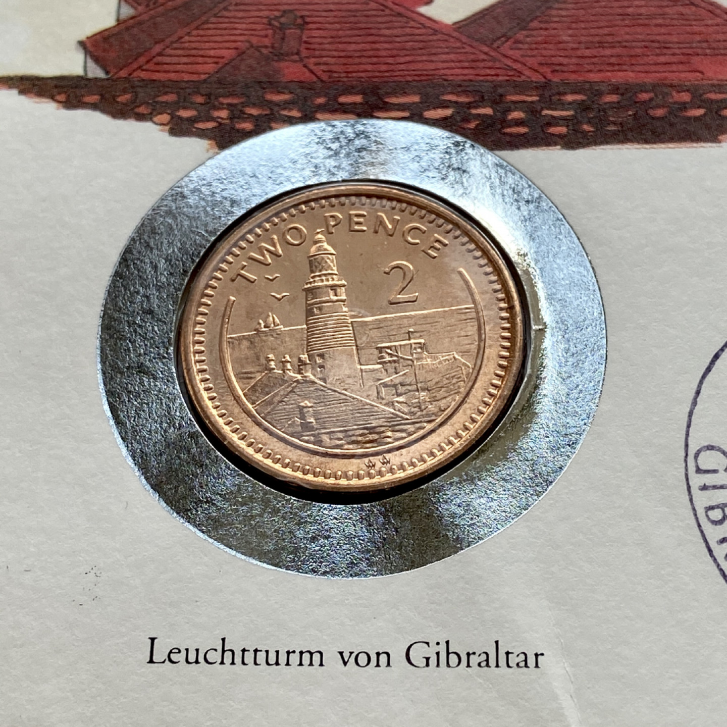 【Numismatist】第四场-0起拍-0佣金-包邮-世界硬币 直布罗陀2便士首日封 邮票和硬币成对 