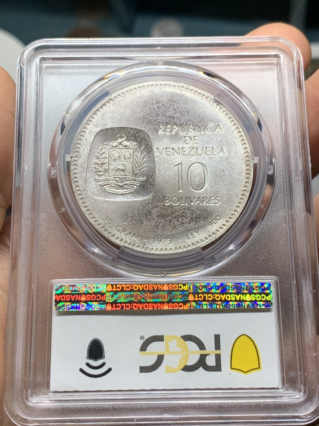 《竞宝斋》第31场（年内尾拍）-周日，周一，周二3场连拍（全场顺丰包邮） PCGS MS63 委内瑞拉 1973年 西蒙玻利瓦尔 30克 大银币 裸币成交价200左右 状态细节一流