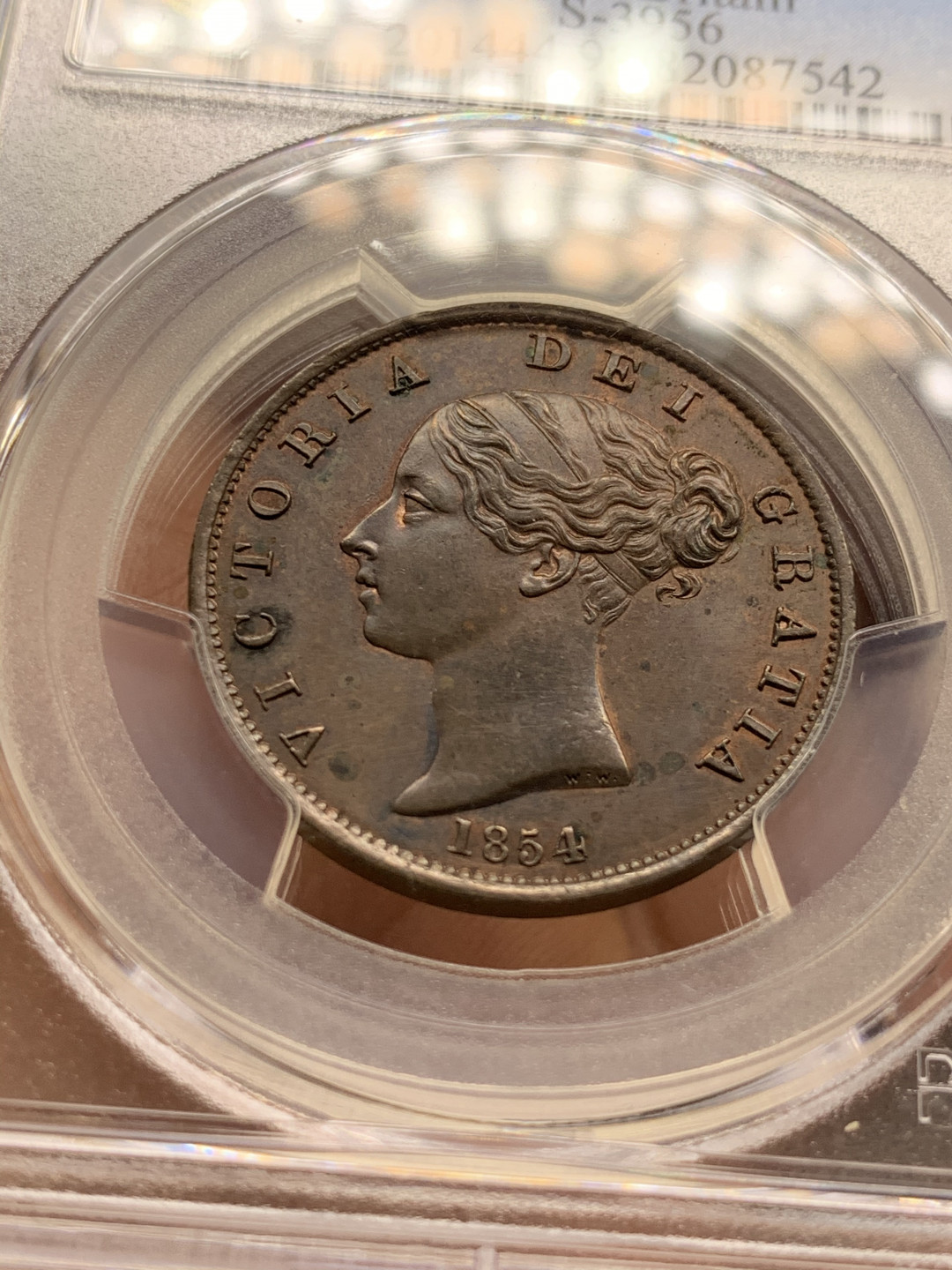 《竞宝斋》第31场（年内尾拍）-周日，周一，周二3场连拍（全场顺丰包邮） PCGS 严级 英国1854年 错标1864.年轻维多利亚女王 半便士 铜币 少见好品 发髻无磨损 背面带通光 人物饱满