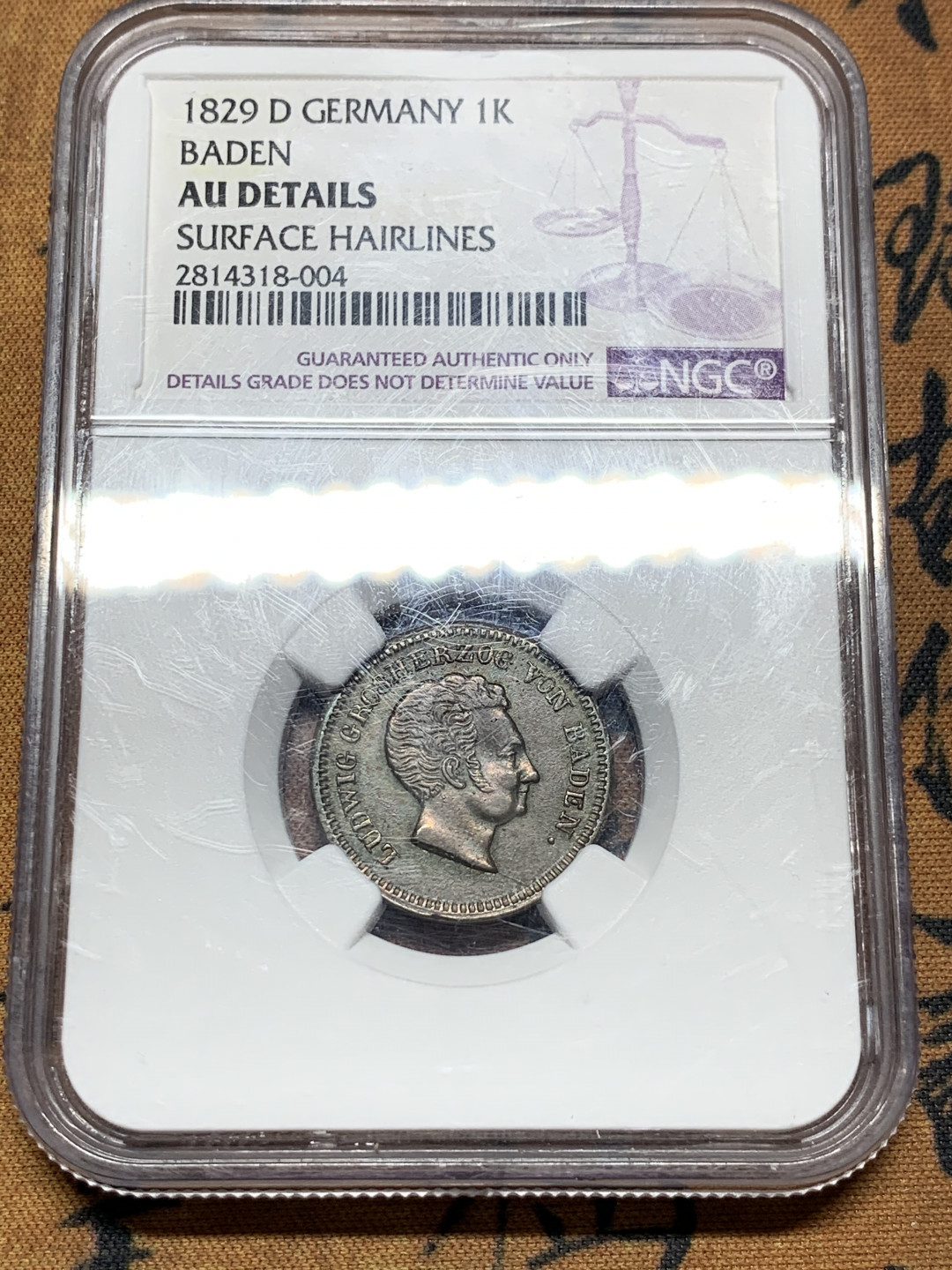 《竞宝斋》第31场（年内尾拍）-周日，周一，周二3场连拍（全场顺丰包邮） NGC-AUD 德国巴登 1829年 1克鲁泽铜币