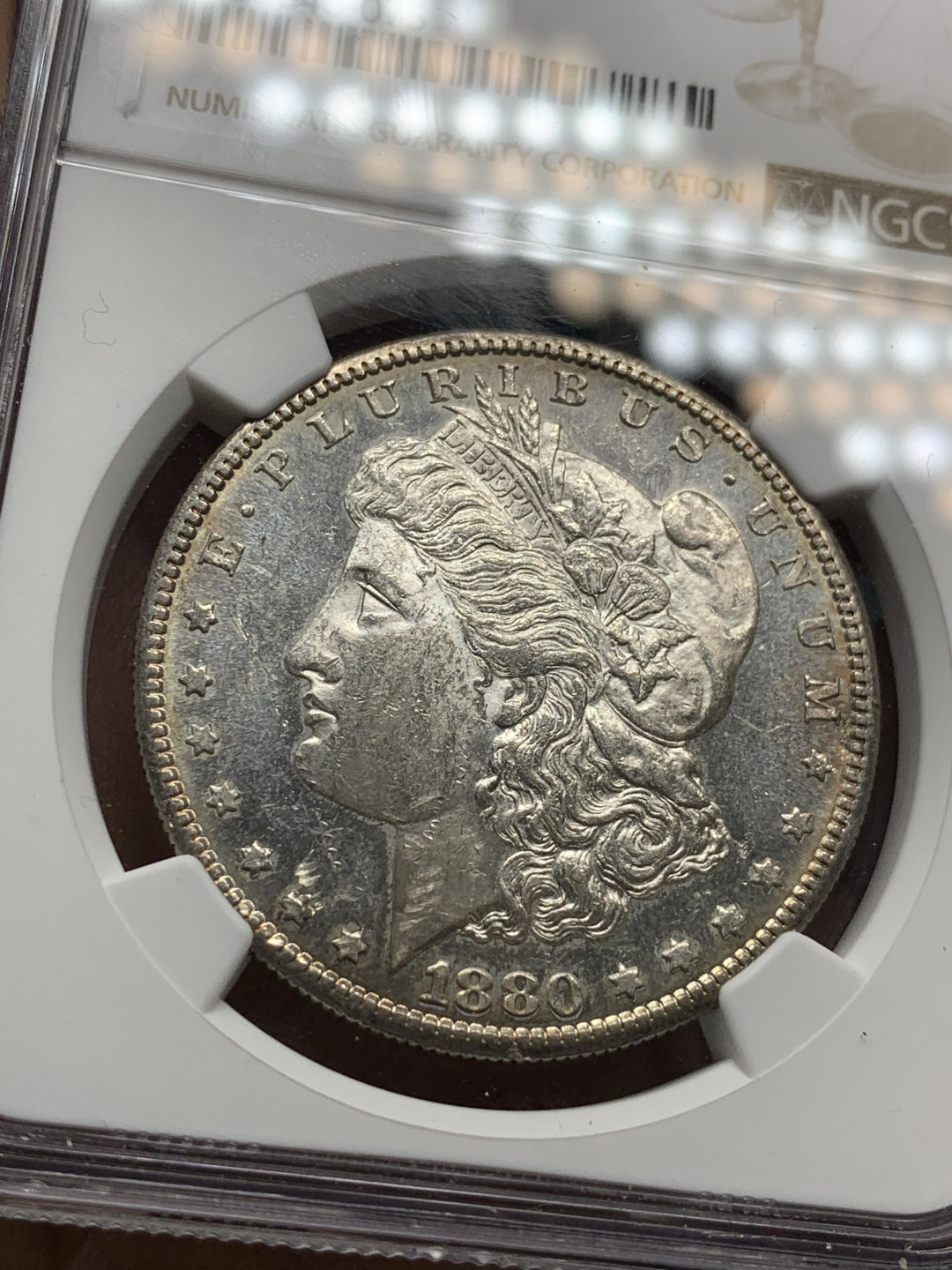 《竞宝斋》第31场（年内尾拍）-周日，周一，周二3场连拍（全场顺丰包邮） NGC-MS60 美国 1880年 1元 摩根银币 PL底板好状态低评