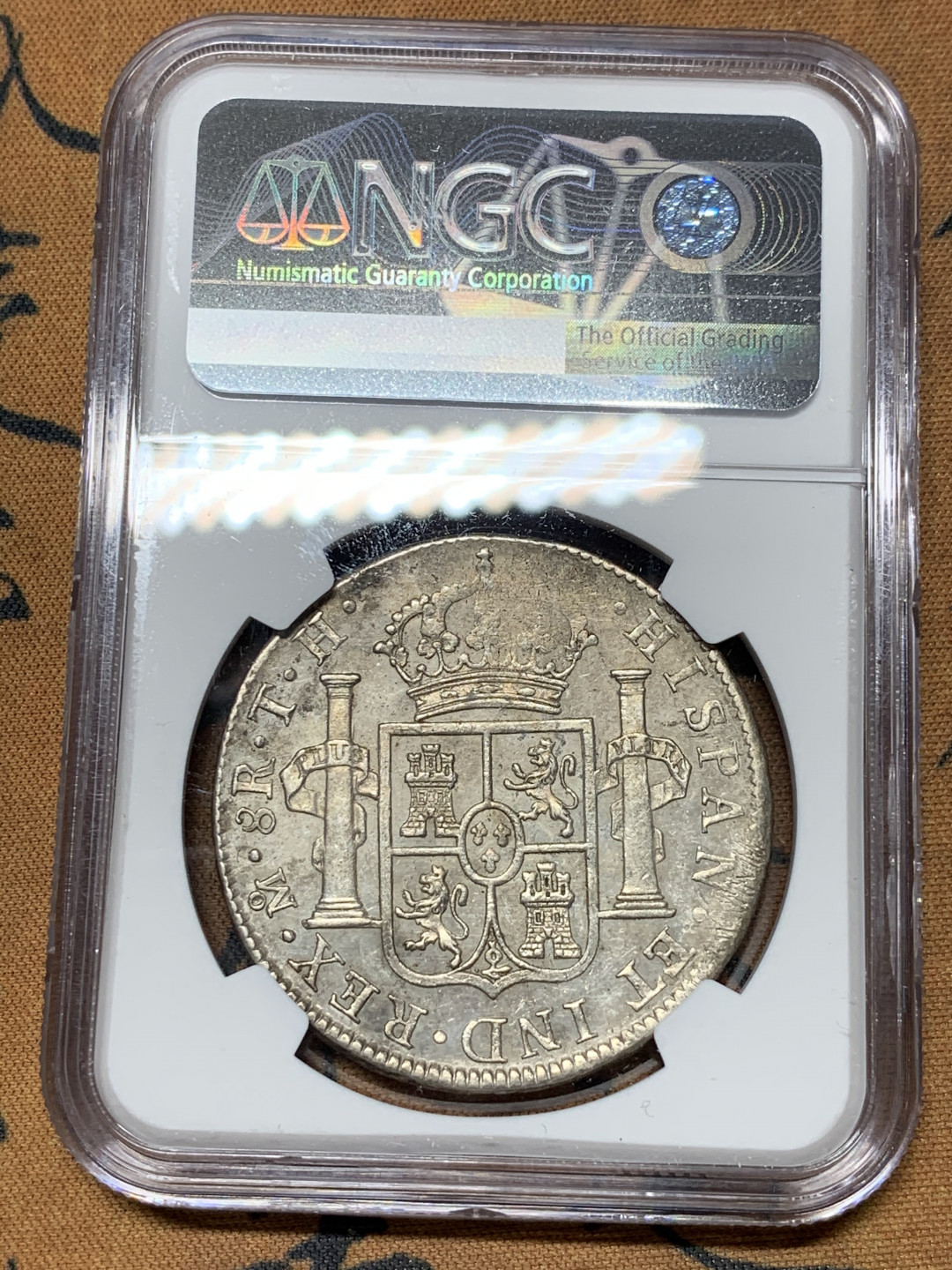 《竞宝斋》第31场（年内尾拍）-周日，周一，周二3场连拍（全场顺丰包邮） NGC-AU53 1805 西属墨西哥 卡洛斯四世    8里亚尔  原味  低评