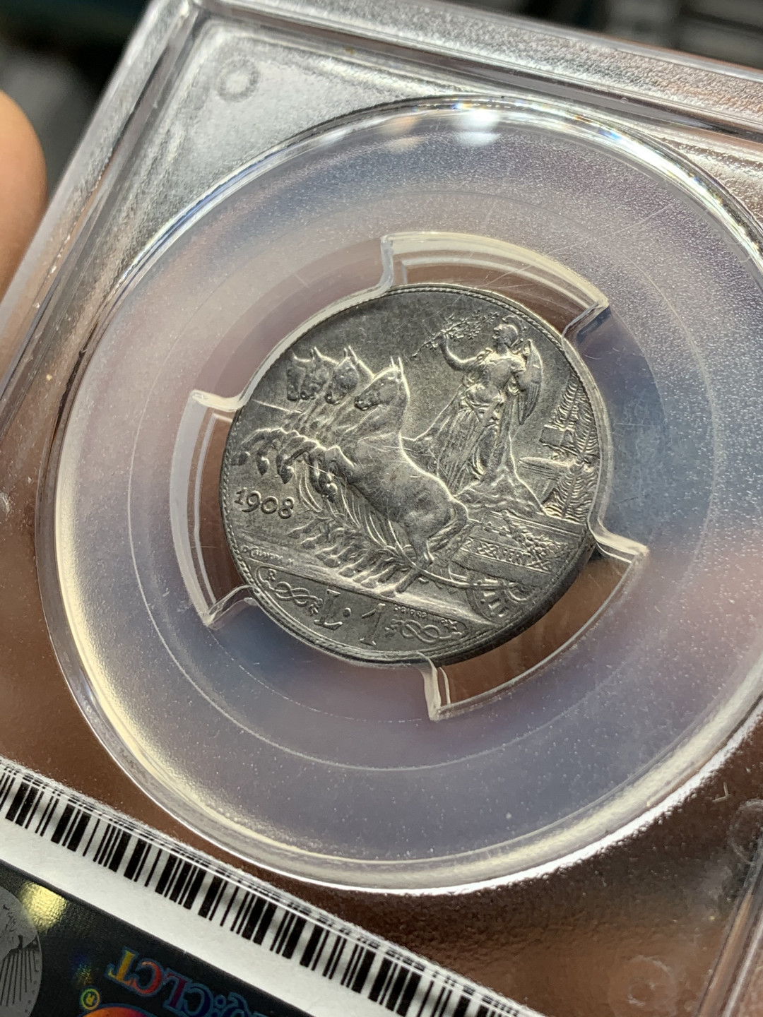 《竞宝斋》第31场（年内尾拍）-周日，周一，周二3场连拍（全场顺丰包邮） PCGS AU55 意大利 1908年 圈版马车1里拉  15年 ebay 455拿的，随缘吧