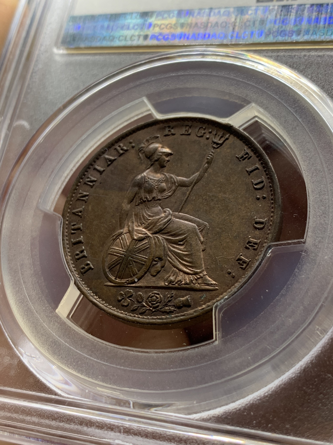 《竞宝斋》第31场（年内尾拍）-周日，周一，周二3场连拍（全场顺丰包邮） PCGS 严级 英国1854年 错标1864.年轻维多利亚女王 半便士 铜币 少见好品 发髻无磨损 背面带通光 人物饱满