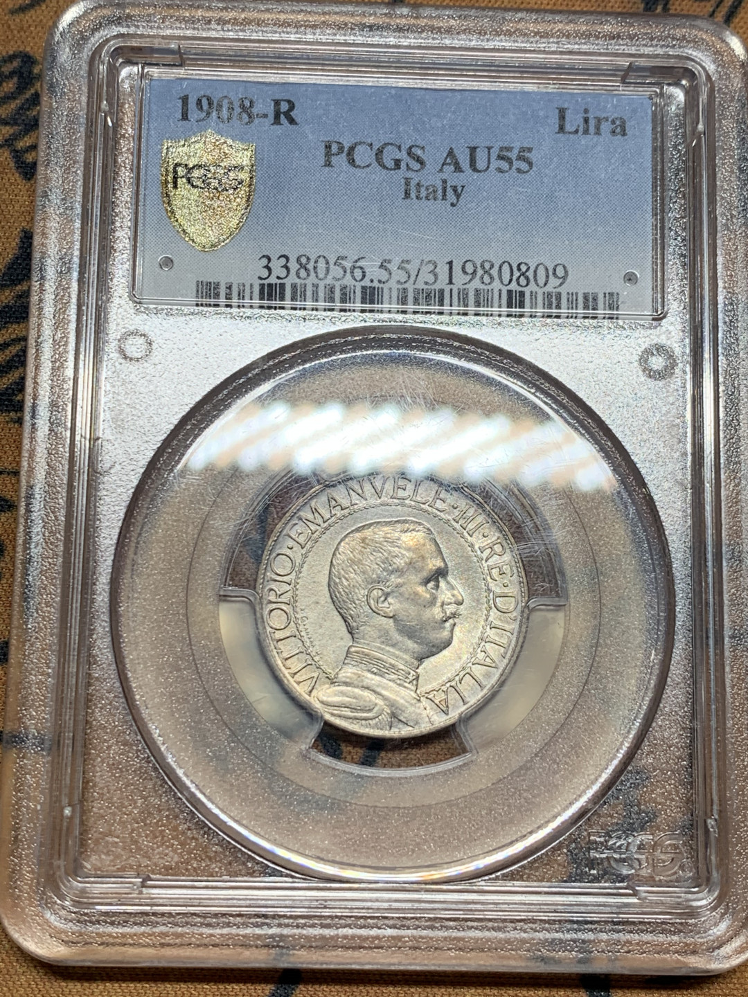 《竞宝斋》第31场（年内尾拍）-周日，周一，周二3场连拍（全场顺丰包邮） PCGS AU55 意大利 1908年 圈版马车1里拉  15年 ebay 455拿的，随缘吧