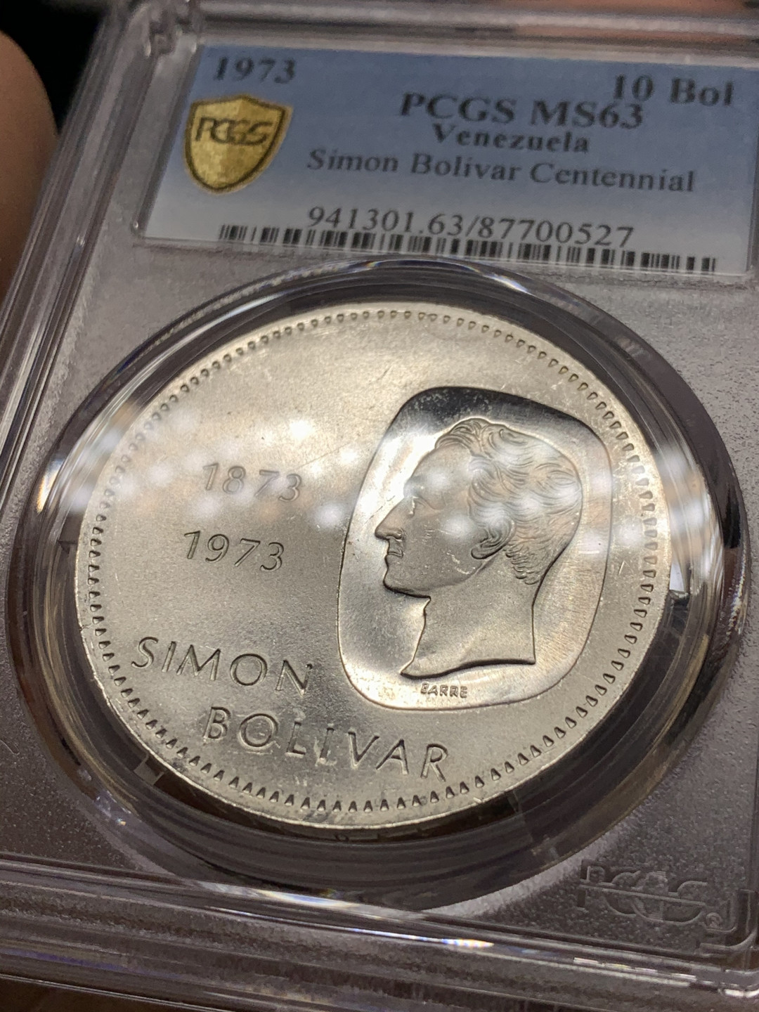 《竞宝斋》第31场（年内尾拍）-周日，周一，周二3场连拍（全场顺丰包邮） PCGS MS63 委内瑞拉 1973年 西蒙玻利瓦尔 30克 大银币 裸币成交价200左右 状态细节一流