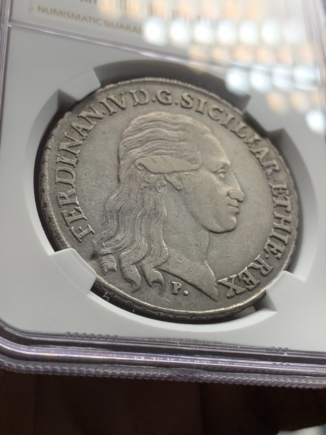 《竞宝斋》第31场（年内尾拍）-周日，周一，周二3场连拍（全场顺丰包邮） NGC XF40 原味好品 意大利 1796年 那不勒斯&西西里 120G 大银币 难得品相