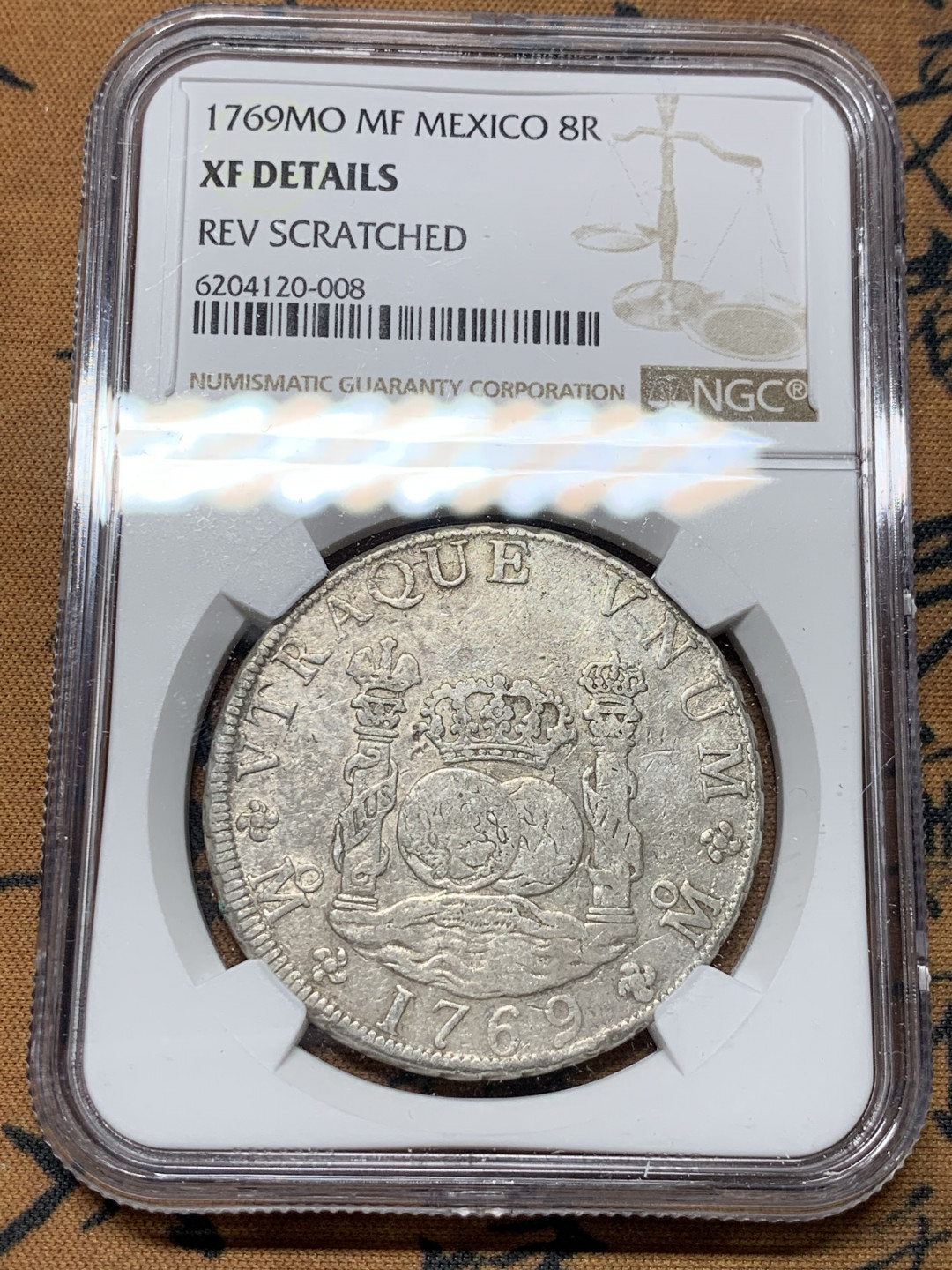 《竞宝斋》第31场（年内尾拍）-周日，周一，周二3场连拍（全场顺丰包邮） NGC-XFD  1769  西属墨西哥  卡洛斯三世  早期地球  8里亚尔  原味难得  