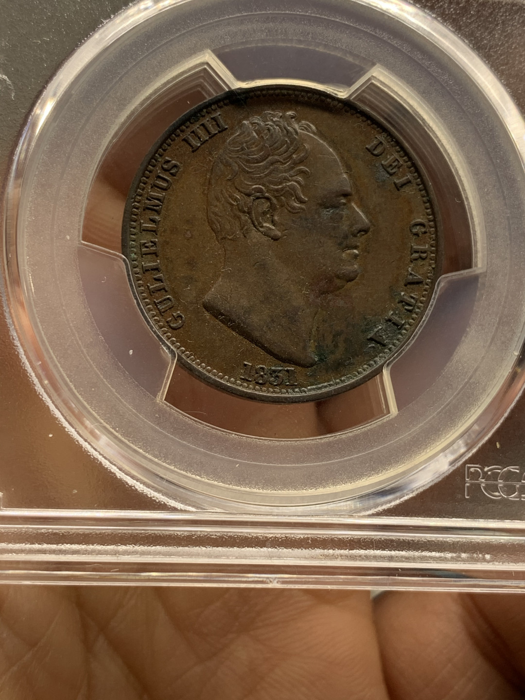 《竞宝斋》第31场（年内尾拍）-周日，周一，周二3场连拍（全场顺丰包邮） PCGS 评级 巧克力原味 英国1831年 威廉四世 半便士 铜币 少见品种