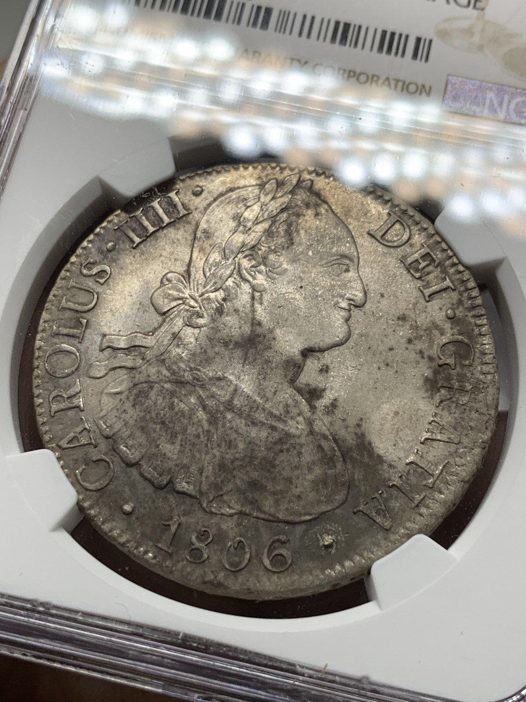 《竞宝斋》第31场（年内尾拍）-周日，周一，周二3场连拍（全场顺丰包邮） NGC-AUD  1806  西属墨西哥 卡洛斯四世    8里亚尔  原味原光