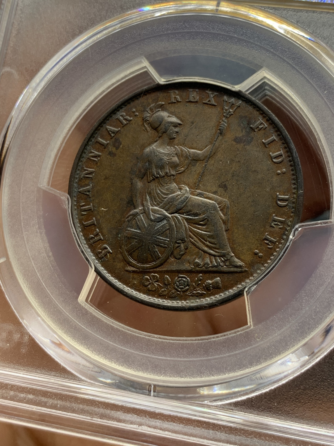 《竞宝斋》第31场（年内尾拍）-周日，周一，周二3场连拍（全场顺丰包邮） PCGS 评级 巧克力原味 英国1831年 威廉四世 半便士 铜币 少见品种