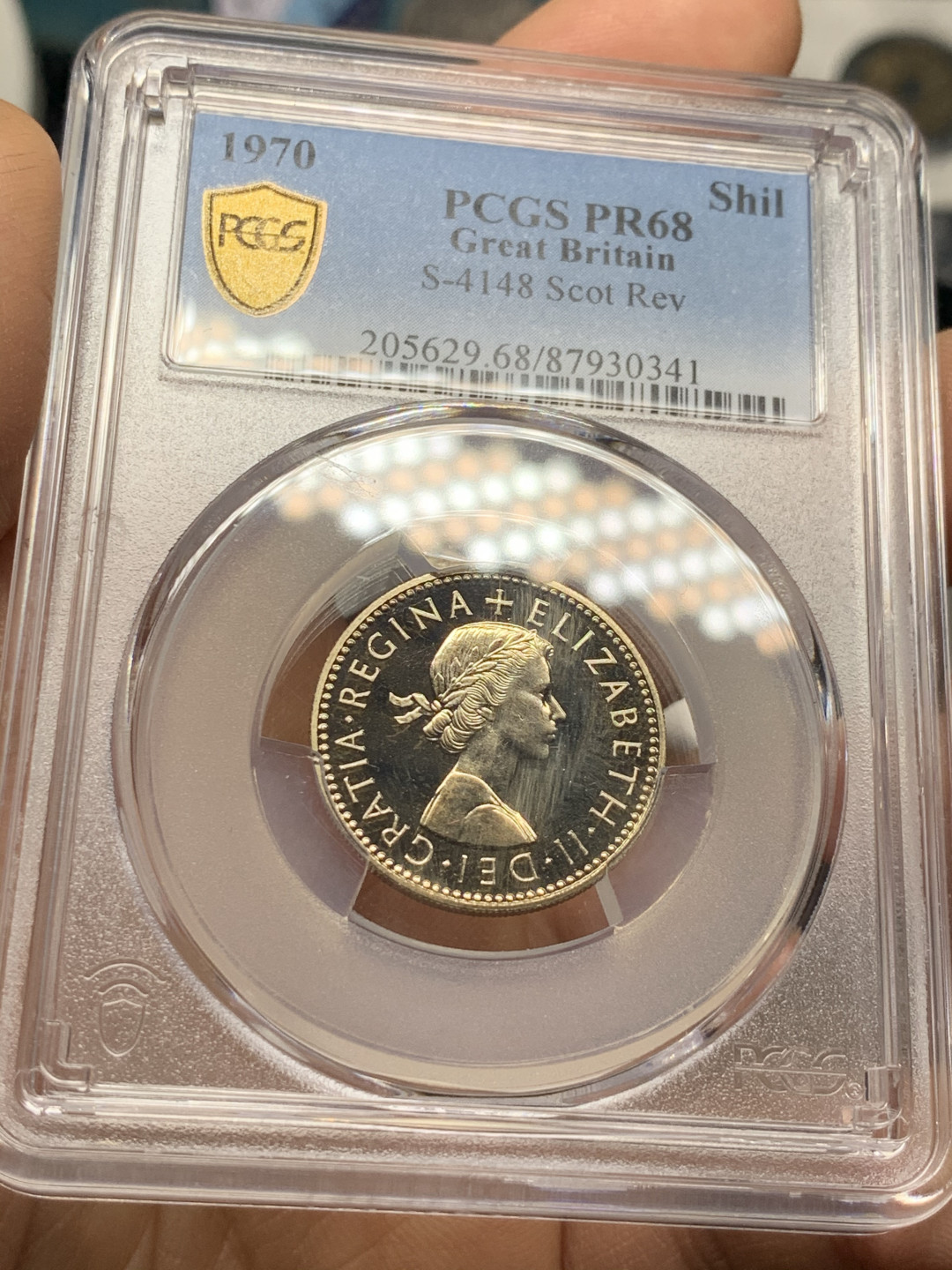 《竞宝斋》第31场（年内尾拍）-周日，周一，周二3场连拍（全场顺丰包邮） PCGS-PR68 英国1970年 超高分 精制关门年先令，英格兰和苏格兰两个版本一对