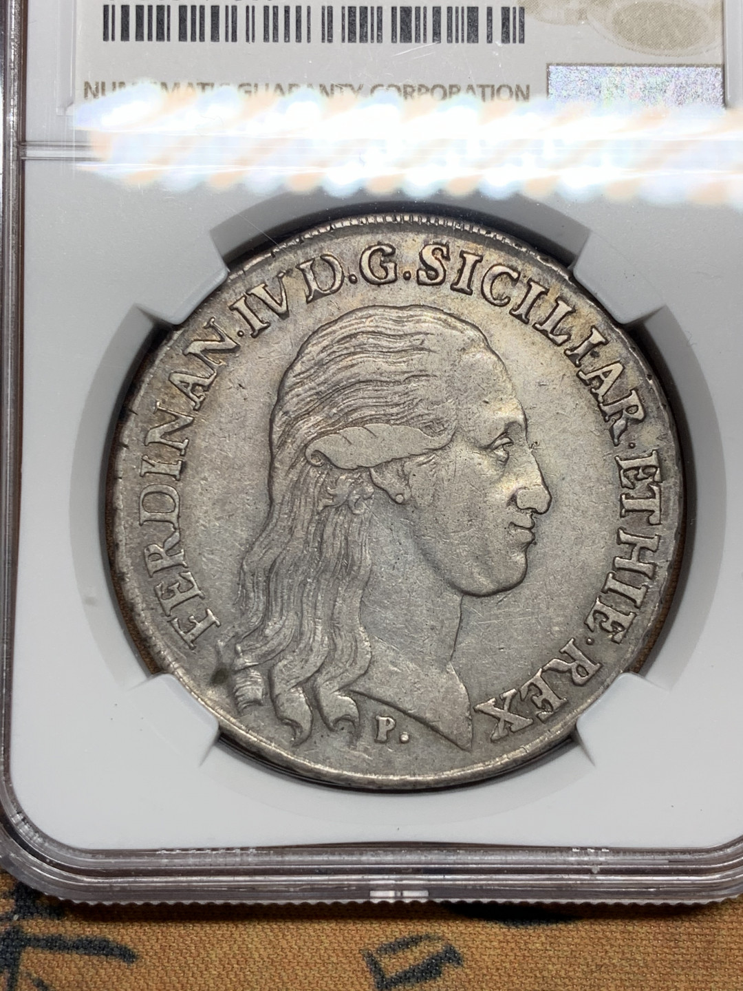 《竞宝斋》第31场（年内尾拍）-周日，周一，周二3场连拍（全场顺丰包邮） NGC XF40 原味好品 意大利 1796年 那不勒斯&西西里 120G 大银币 难得品相