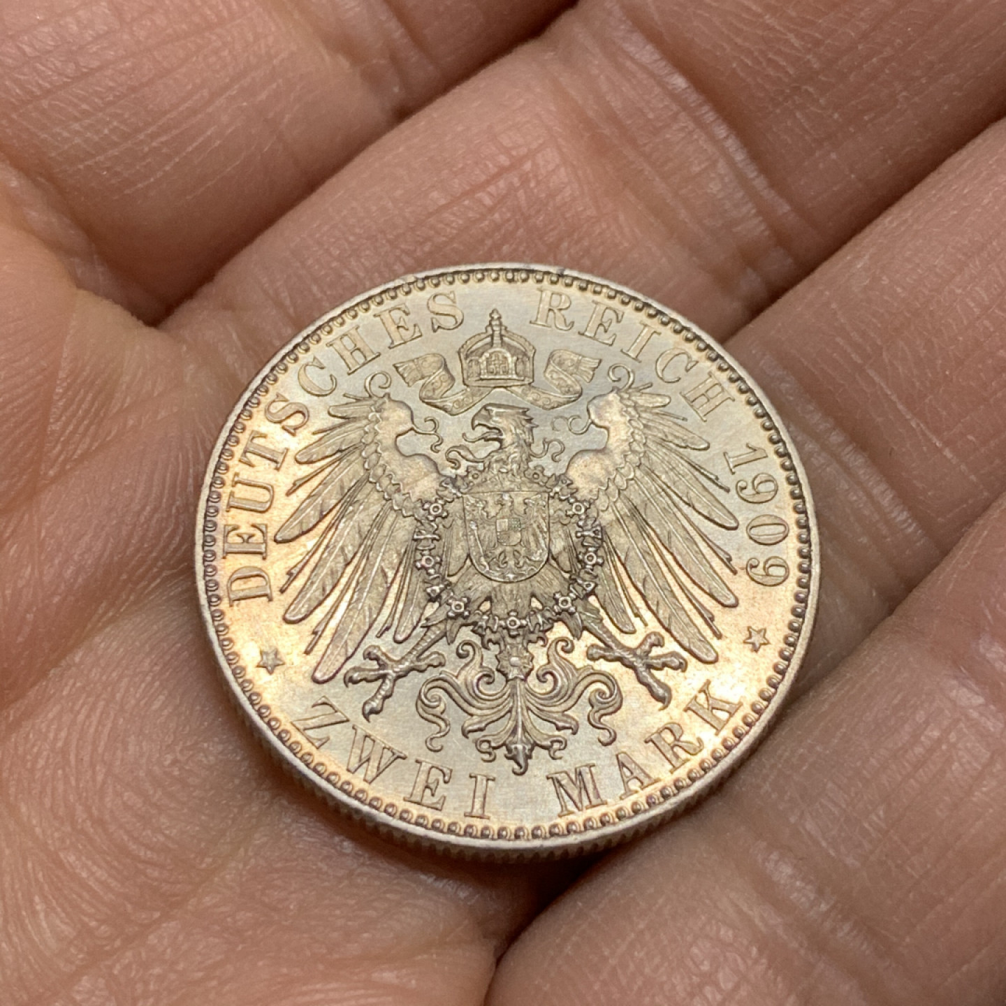 《竞宝斋》第31场（年内尾拍）-周日，周一，周二3场连拍（全场顺丰包邮） 萨克森莱比锡大学2马克 1909年 MS品质