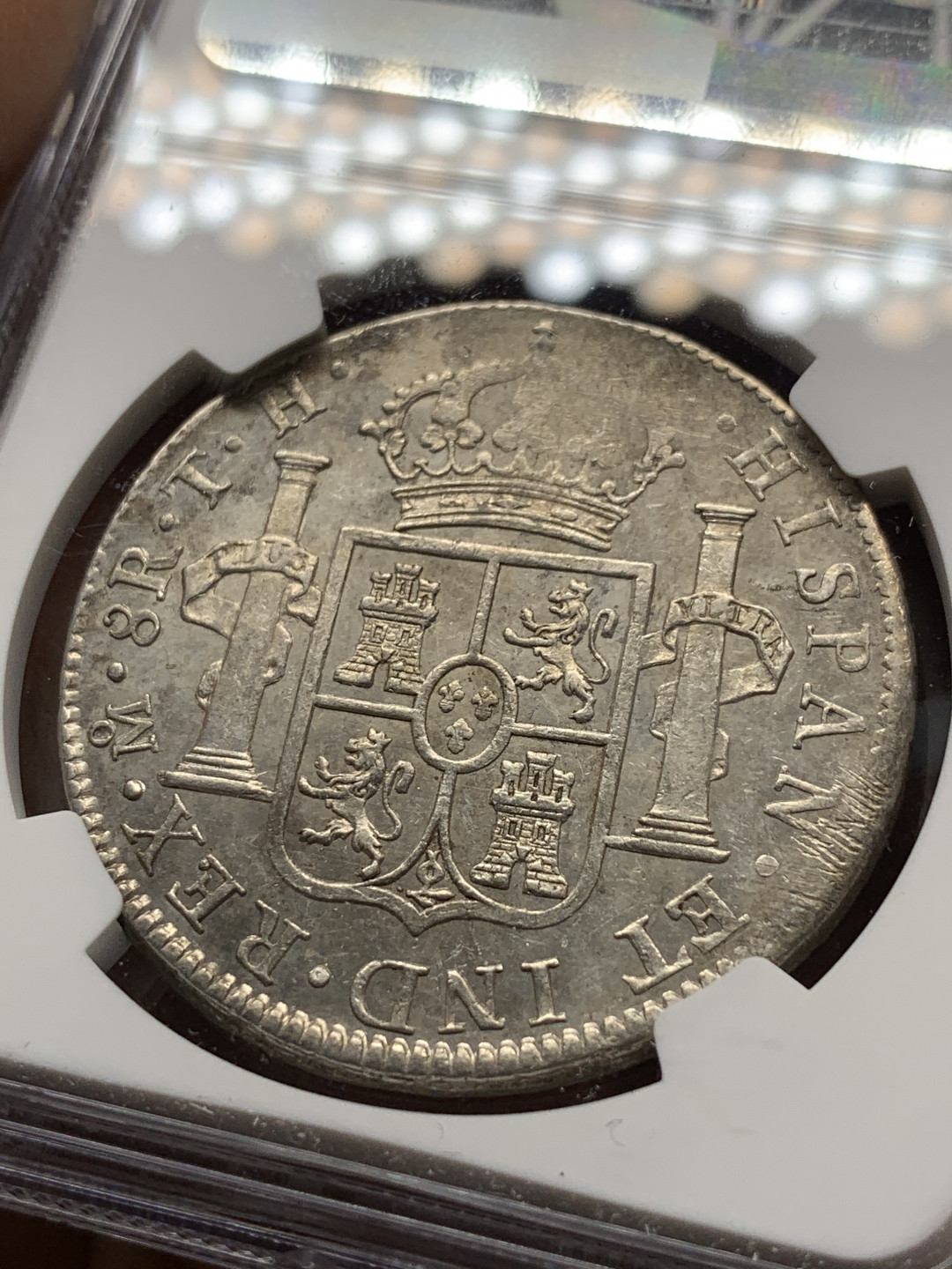 《竞宝斋》第31场（年内尾拍）-周日，周一，周二3场连拍（全场顺丰包邮） NGC-AU53 1805 西属墨西哥 卡洛斯四世    8里亚尔  原味  低评