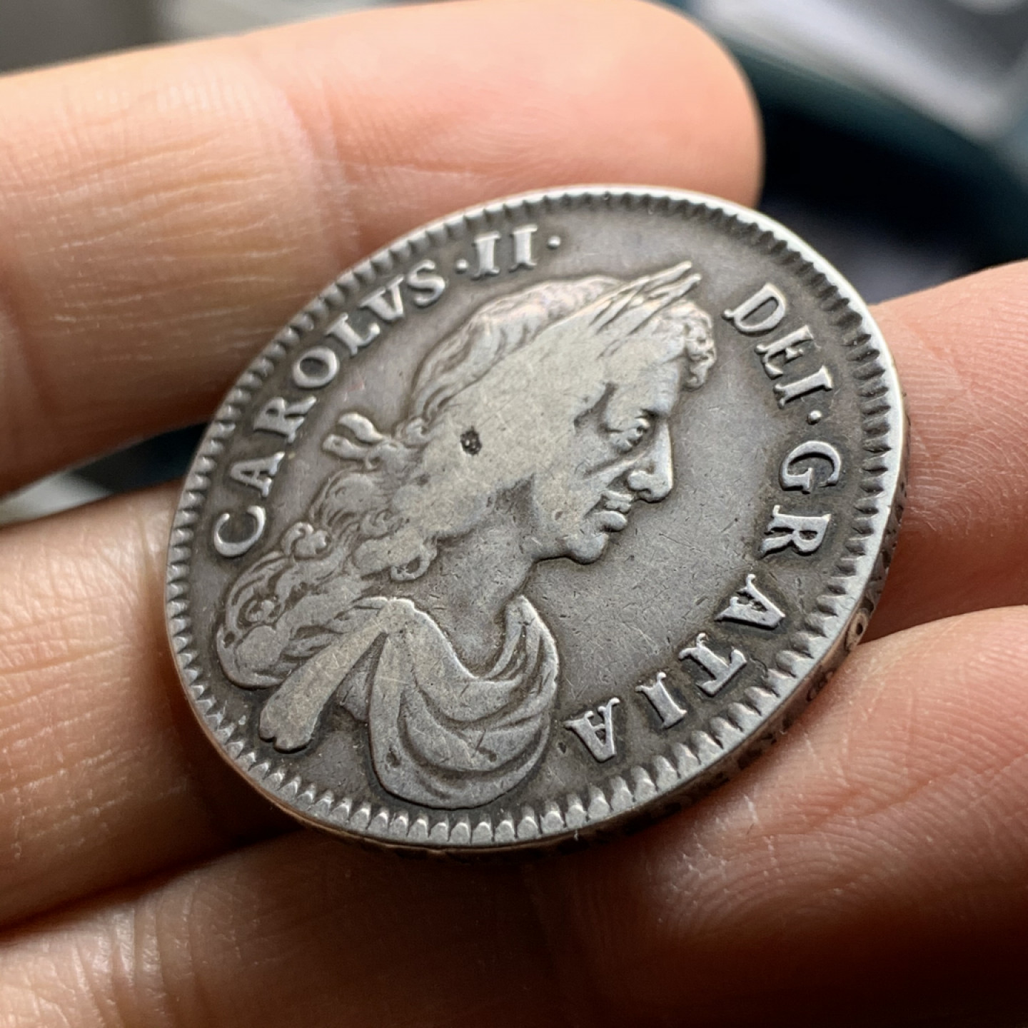 《竞宝斋》第31场（年内尾拍）-周日，周一，周二3场连拍（全场顺丰包邮） 稀少品种 英国1671年 查理二世 半克朗银币 14.6克 33.4mm 原味难得