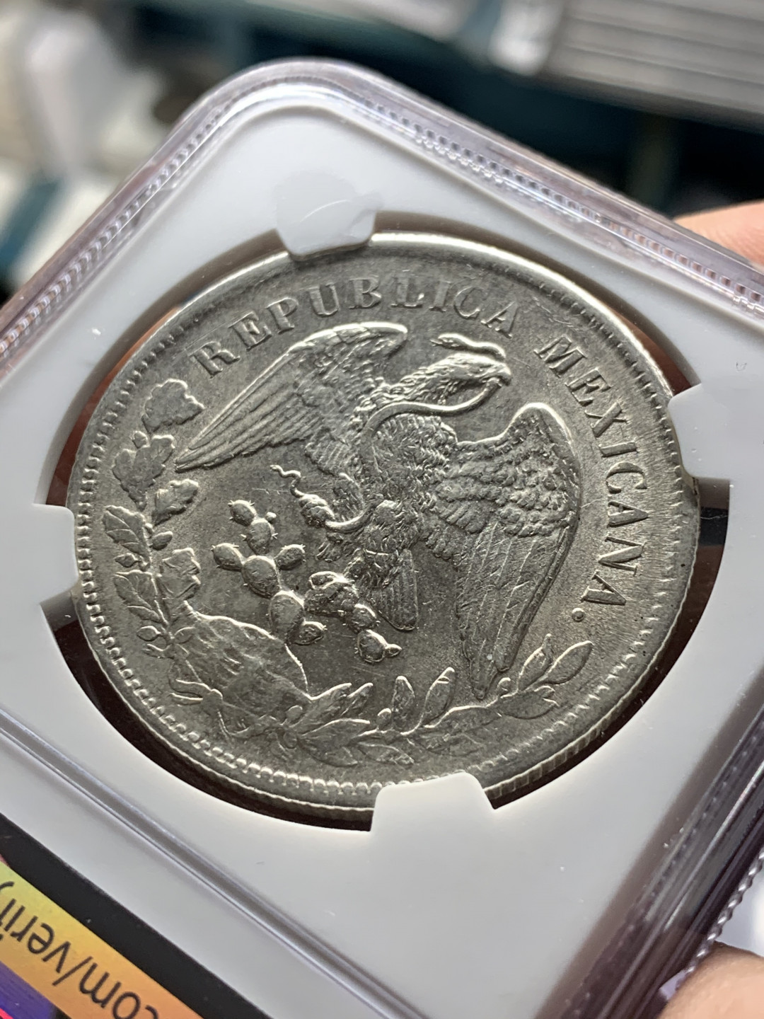 《竞宝斋》第31场（年内尾拍）-周日，周一，周二3场连拍（全场顺丰包邮） NGC AU58 1899墨西哥萨卡特卡斯厂 直边鹰洋（少见厂别）全羽原光 品相相当漂亮