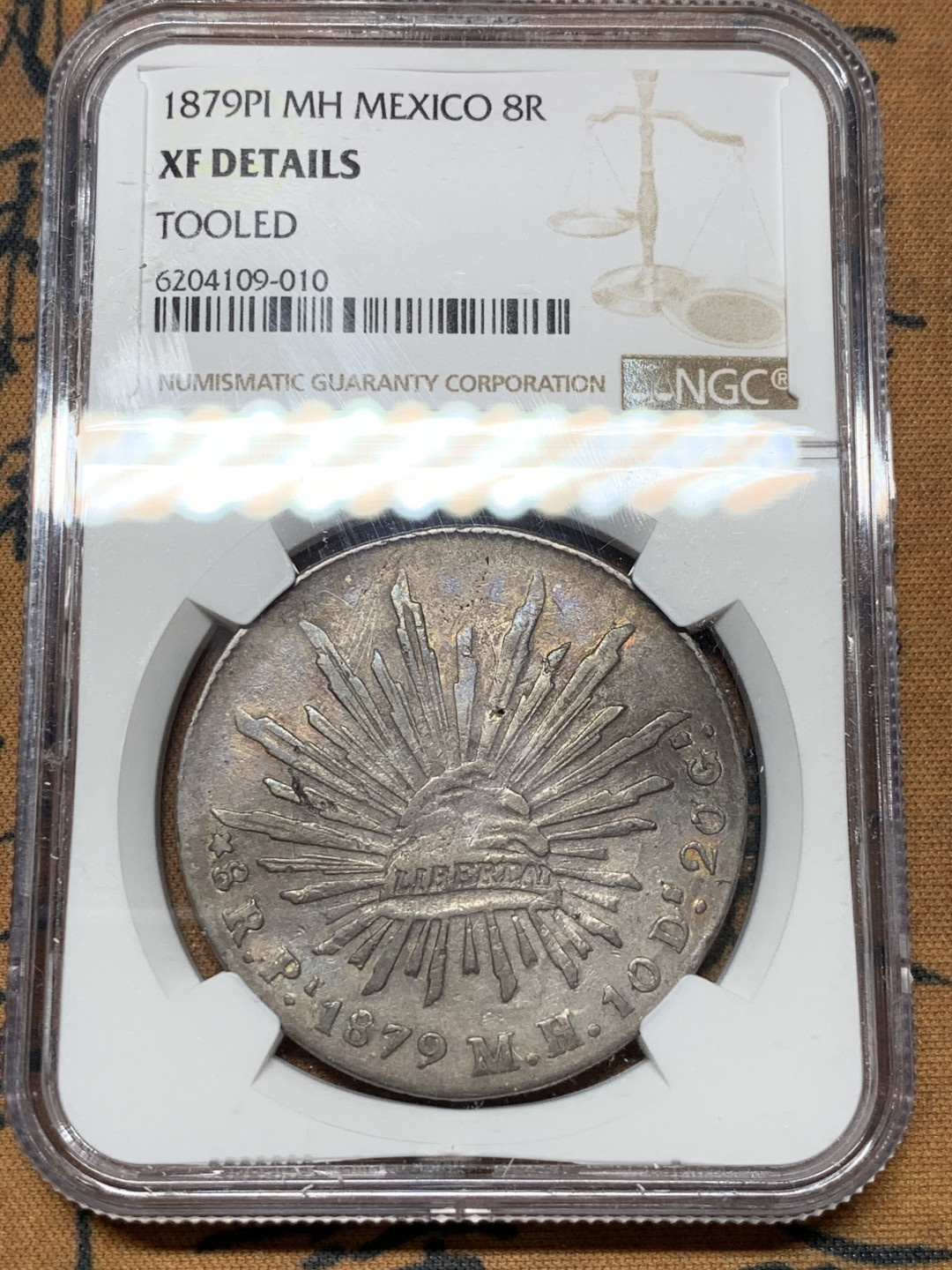 《竞宝斋》第31场（年内尾拍）-周日，周一，周二3场连拍（全场顺丰包邮） NGC-XFD  1879 墨西哥鹰洋 8 里亚尔 波多西厂  原味五彩