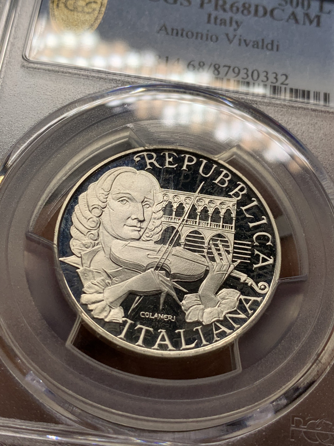 《竞宝斋》第31场（年内尾拍）-周日，周一，周二3场连拍（全场顺丰包邮） PCGS-PR68DCAM 唯一冠军分！ 意大利500里拉精制纪念银币