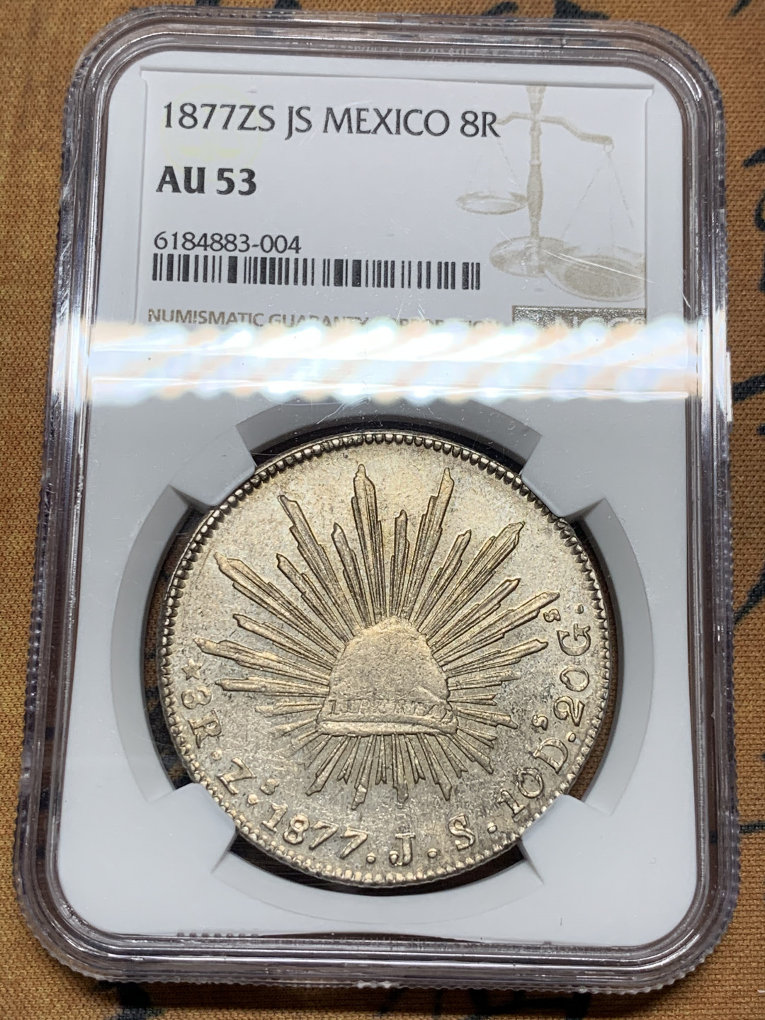 《竞宝斋》第31场（年内尾拍）-周日，周一，周二3场连拍（全场顺丰包邮） NGC-AU53墨西哥1877年鹰洋 中期鹰洋深打美品