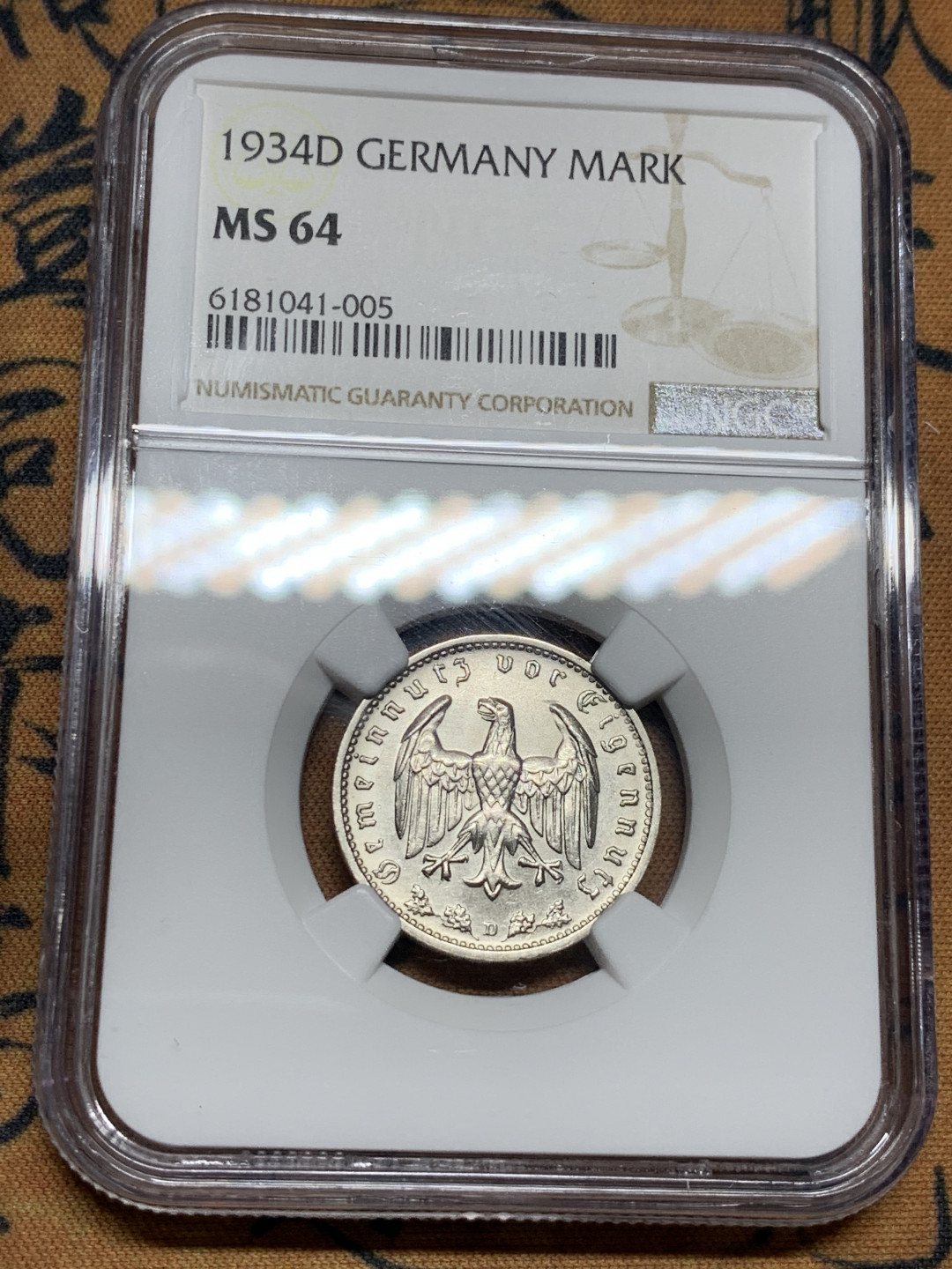 《竞宝斋》第31场（年内尾拍）-周日，周一，周二3场连拍（全场顺丰包邮） NGC MS64 1934年德意志帝国1马克 高分难得