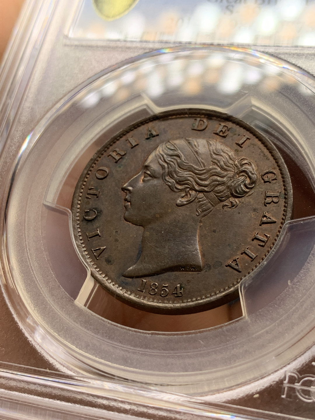 《竞宝斋》第31场（年内尾拍）-周日，周一，周二3场连拍（全场顺丰包邮） PCGS 严级 英国1854年 错标1864.年轻维多利亚女王 半便士 铜币 少见好品 发髻无磨损 背面带通光 人物饱满