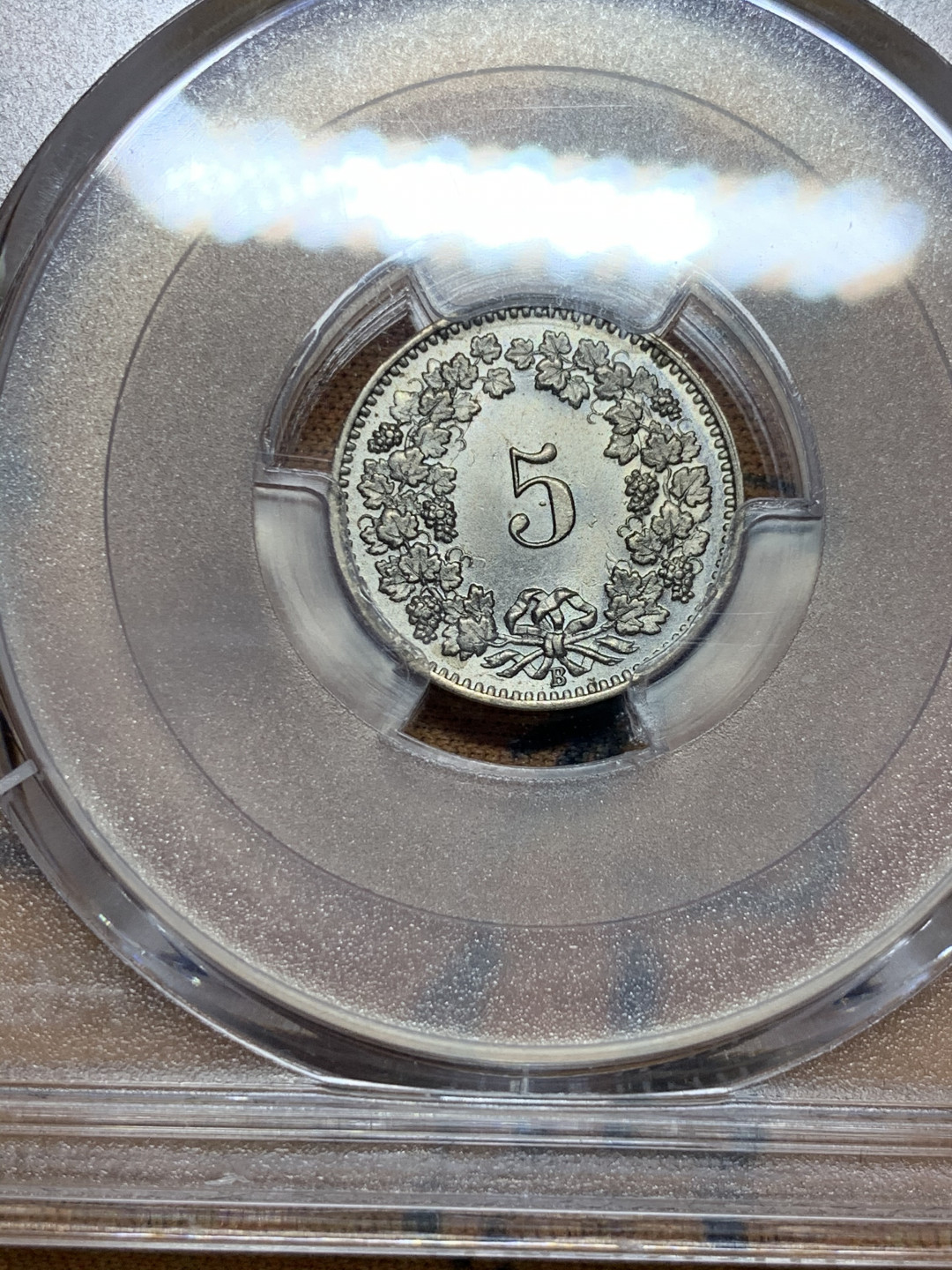 《竞宝斋》第31场（年内尾拍）-周日，周一，周二3场连拍（全场顺丰包邮） PCGS 评级 瑞士 1907年 赫尔维蒂女神 5R  一战前 早期年份少⻅ 完美品未流通状态