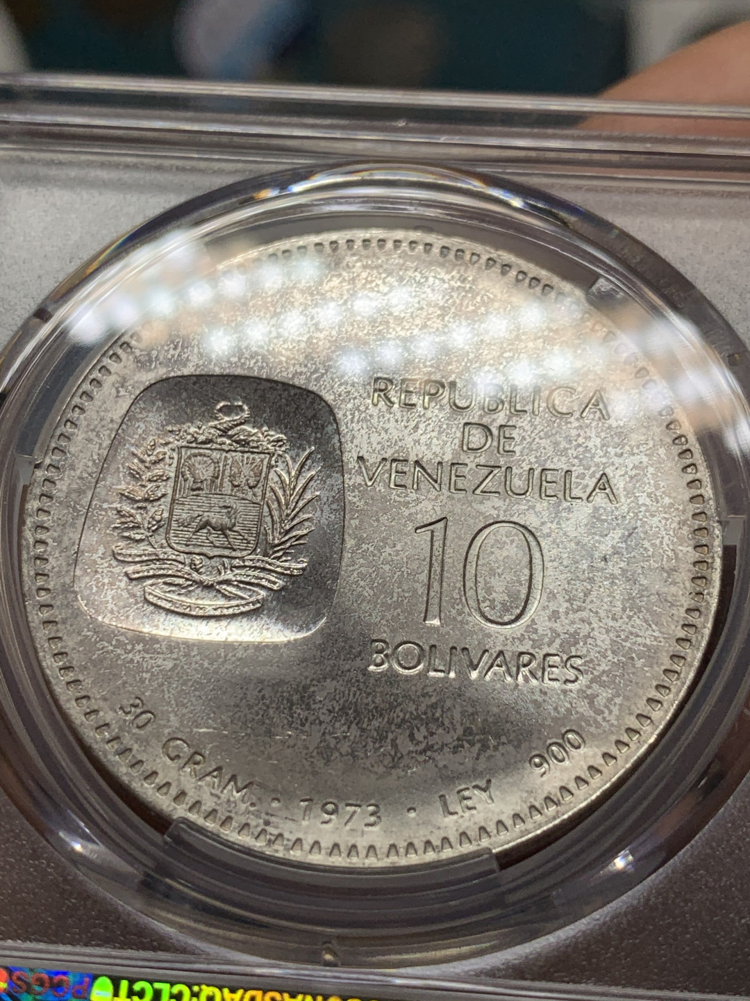 《竞宝斋》第31场（年内尾拍）-周日，周一，周二3场连拍（全场顺丰包邮） PCGS MS63 委内瑞拉 1973年 西蒙玻利瓦尔 30克 大银币 裸币成交价200左右 状态细节一流