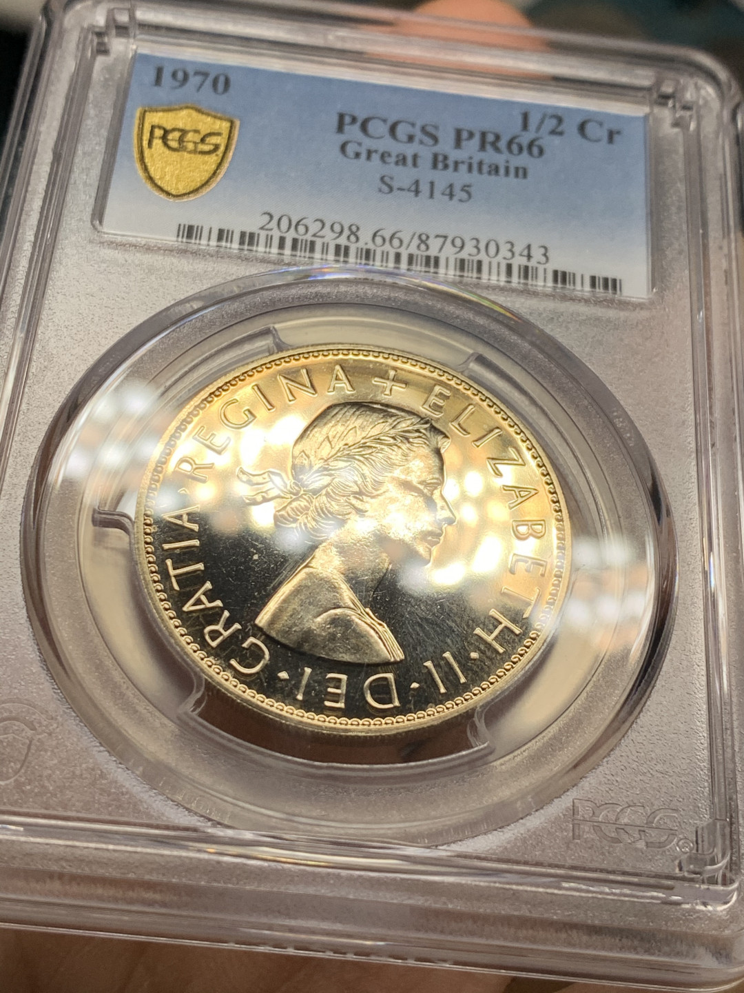 《竞宝斋》第31场（年内尾拍）-周日，周一，周二3场连拍（全场顺丰包邮） PCGS-PR66 英国1970年 精制半克朗，半克朗关门年，也是目前最便宜的精制半克朗