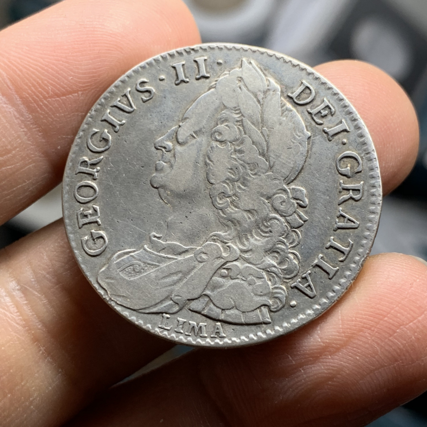 《竞宝斋》第31场（年内尾拍）-周日，周一，周二3场连拍（全场顺丰包邮） 利马版LIMA 英国 1746年 乔二水泡眼  半克朗银币 14.7克  33.7mm 少见品种