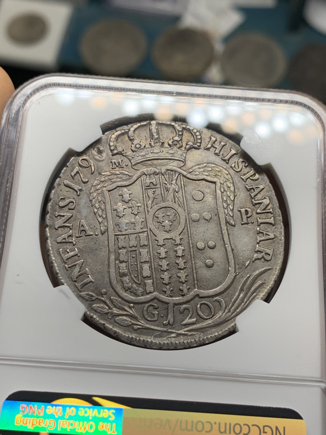 《竞宝斋》第31场（年内尾拍）-周日，周一，周二3场连拍（全场顺丰包邮） NGC XF40 原味好品 意大利 1796年 那不勒斯&西西里 120G 大银币 难得品相