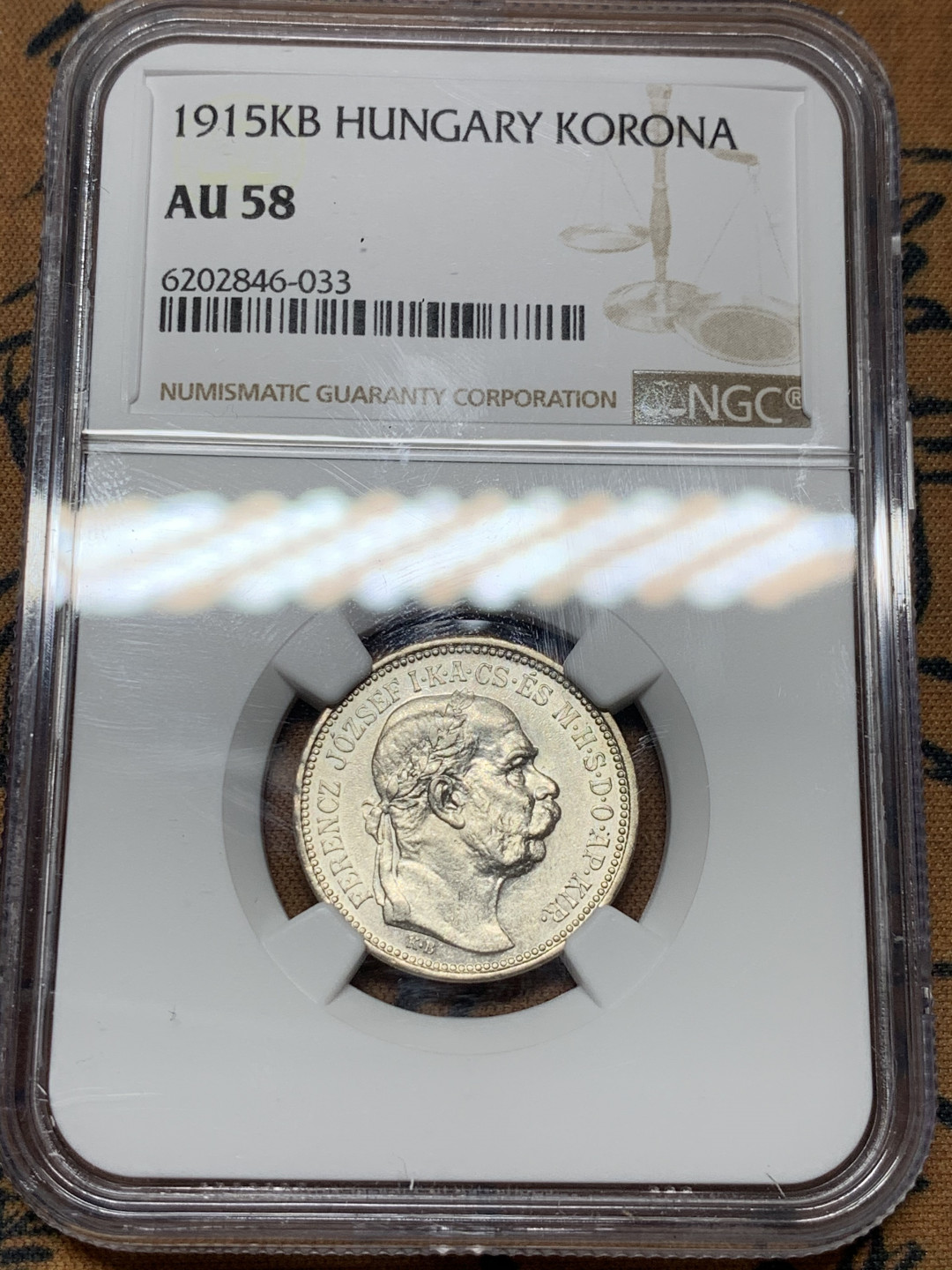 《竞宝斋》第31场（年内尾拍）-周日，周一，周二3场连拍（全场顺丰包邮） NGC-AU58 匈牙利 1915年 1克朗银币