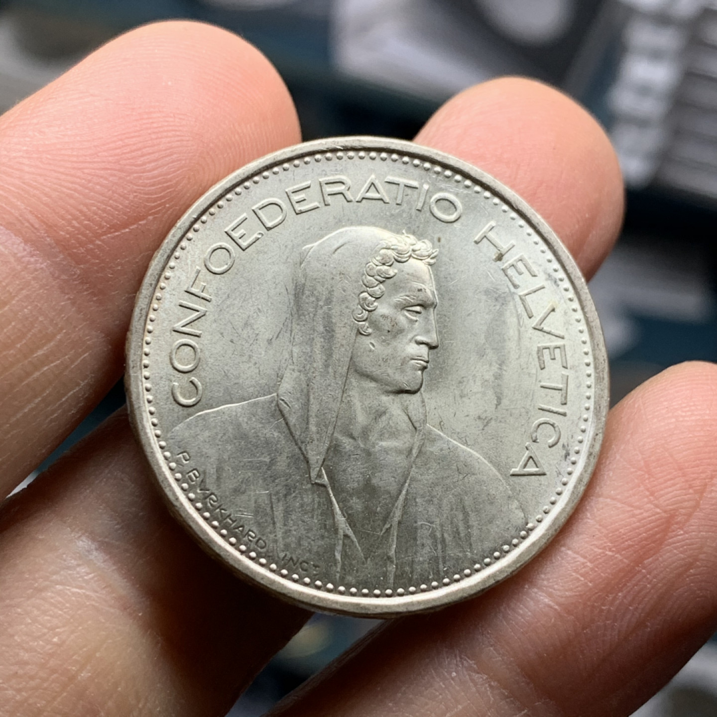 《竞宝斋》第31场（年内尾拍）-周日，周一，周二3场连拍（全场顺丰包邮） 完未品 瑞士 1966年 5法郎 银币 15克  31.4mm