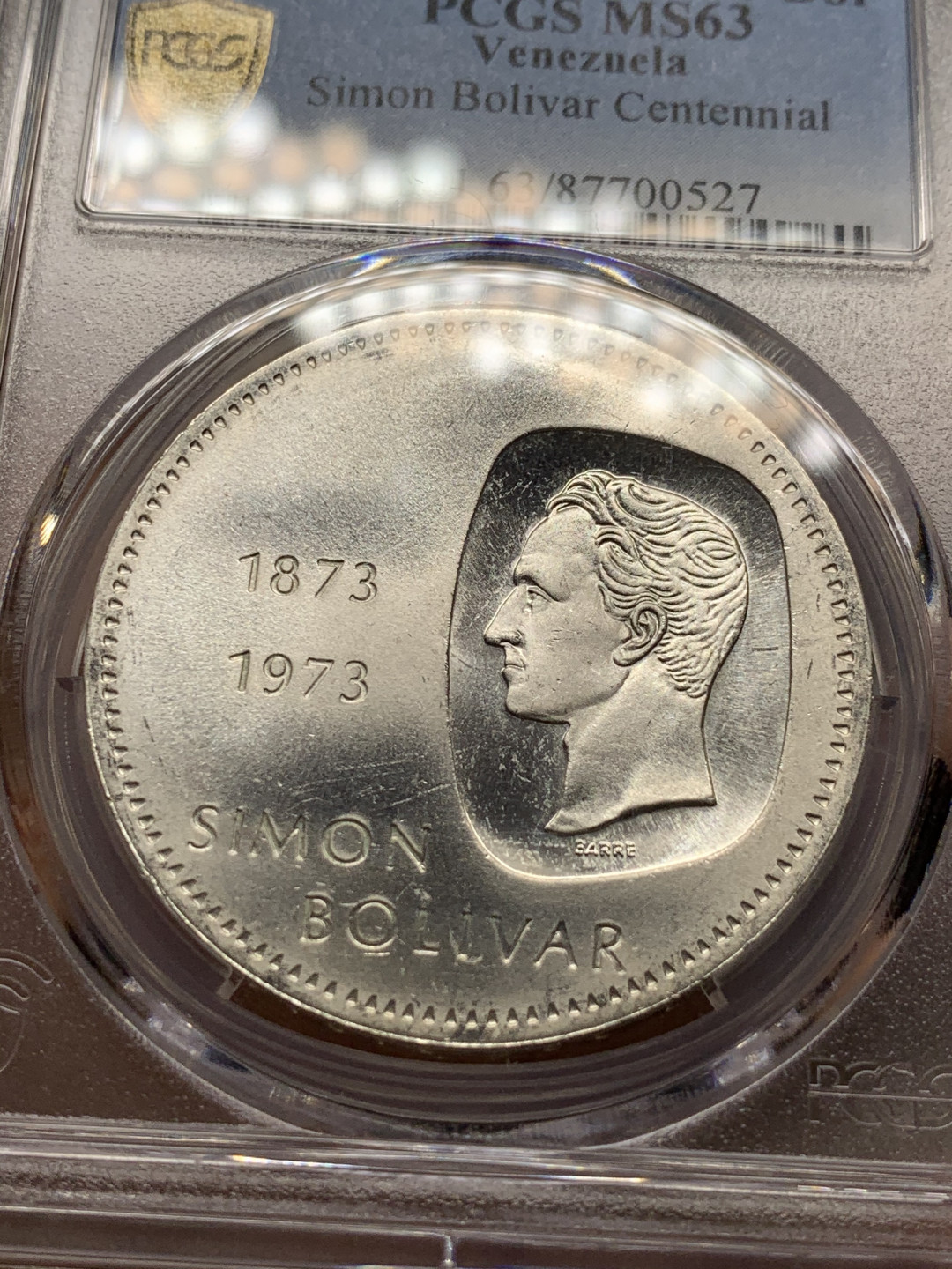 《竞宝斋》第31场（年内尾拍）-周日，周一，周二3场连拍（全场顺丰包邮） PCGS MS63 委内瑞拉 1973年 西蒙玻利瓦尔 30克 大银币 裸币成交价200左右 状态细节一流