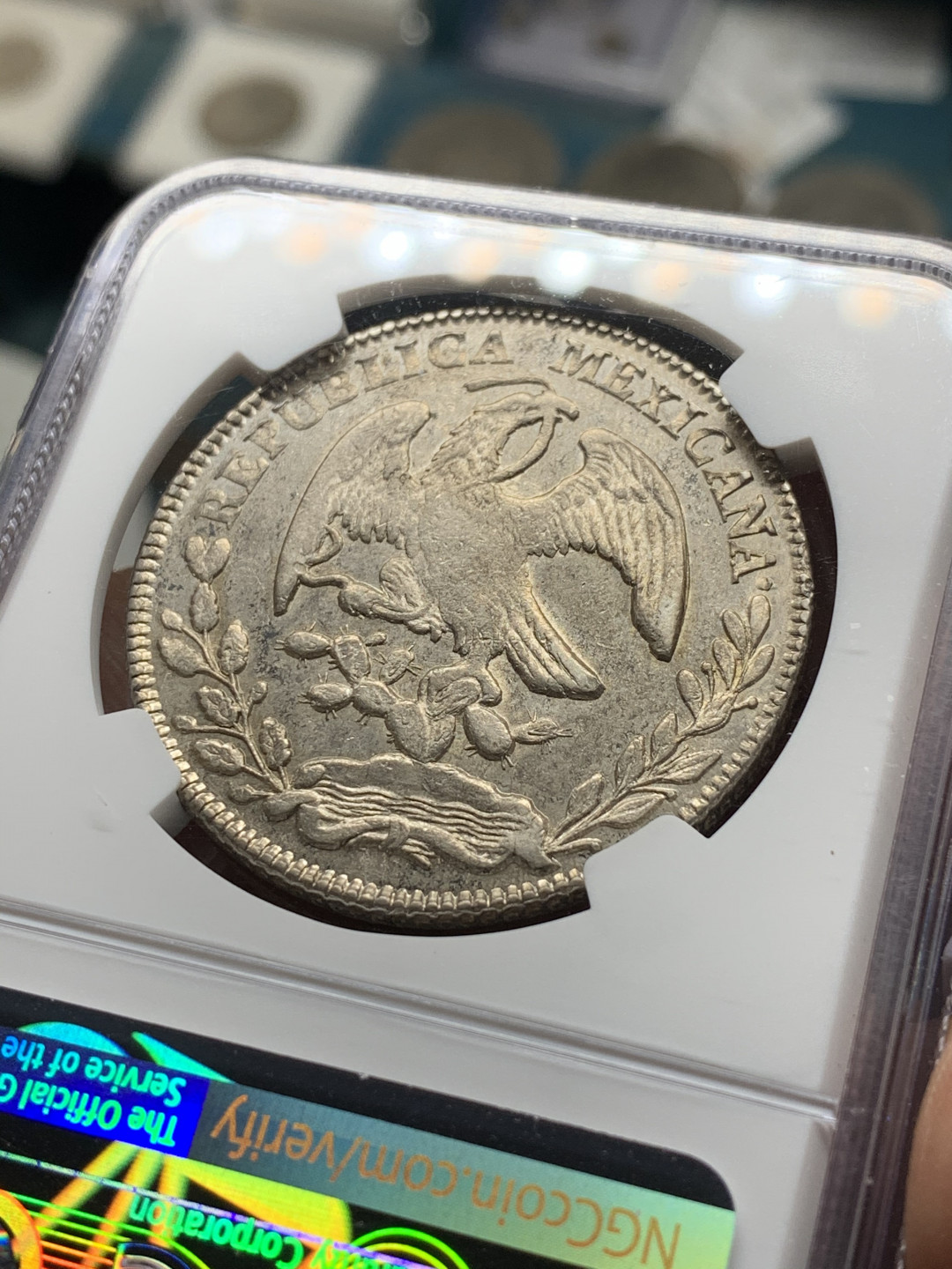 《竞宝斋》第31场（年内尾拍）-周日，周一，周二3场连拍（全场顺丰包邮） NGC-AU53墨西哥1877年鹰洋 中期鹰洋深打美品