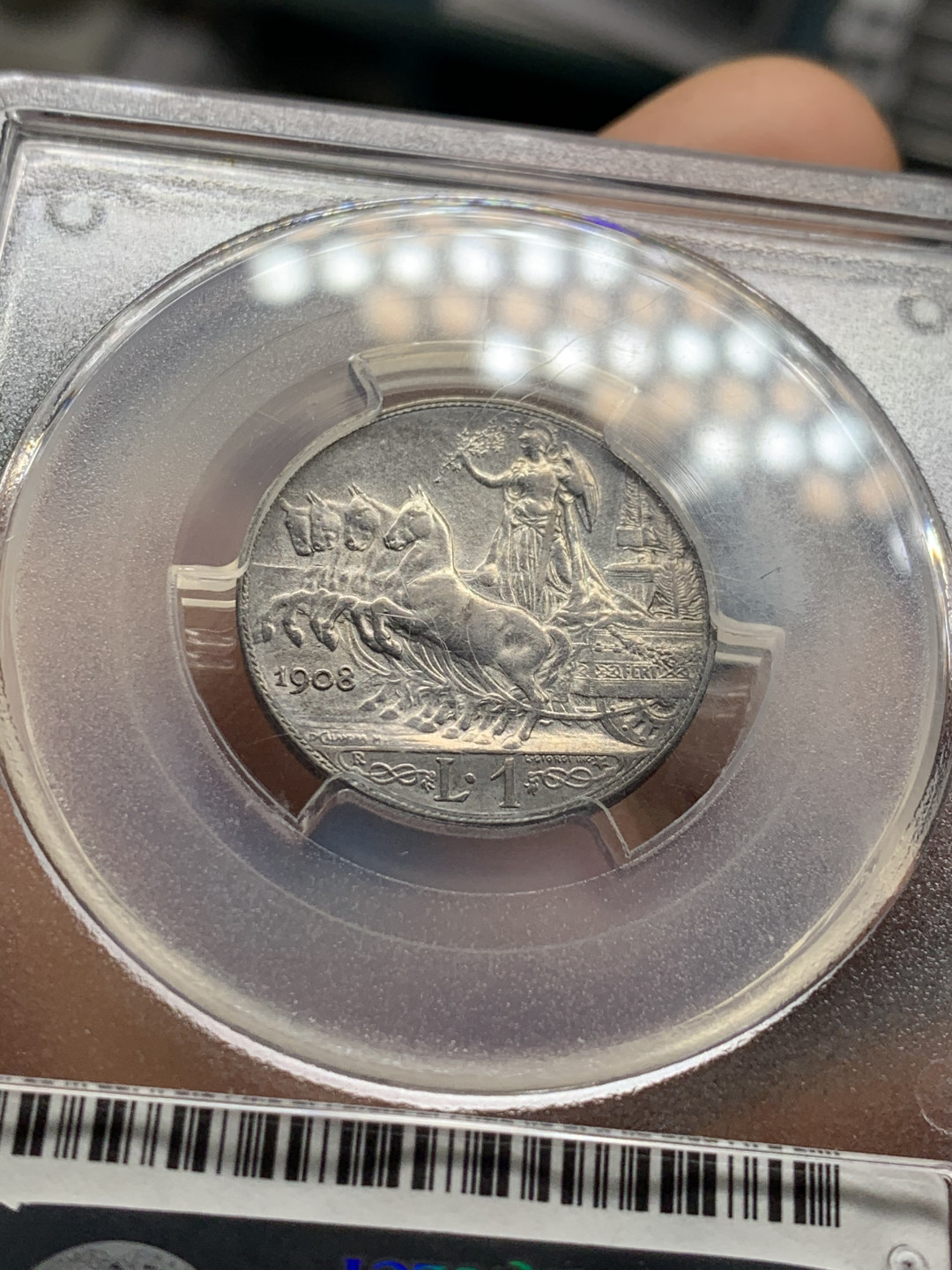 《竞宝斋》第31场（年内尾拍）-周日，周一，周二3场连拍（全场顺丰包邮） PCGS AU55 意大利 1908年 圈版马车1里拉  15年 ebay 455拿的，随缘吧