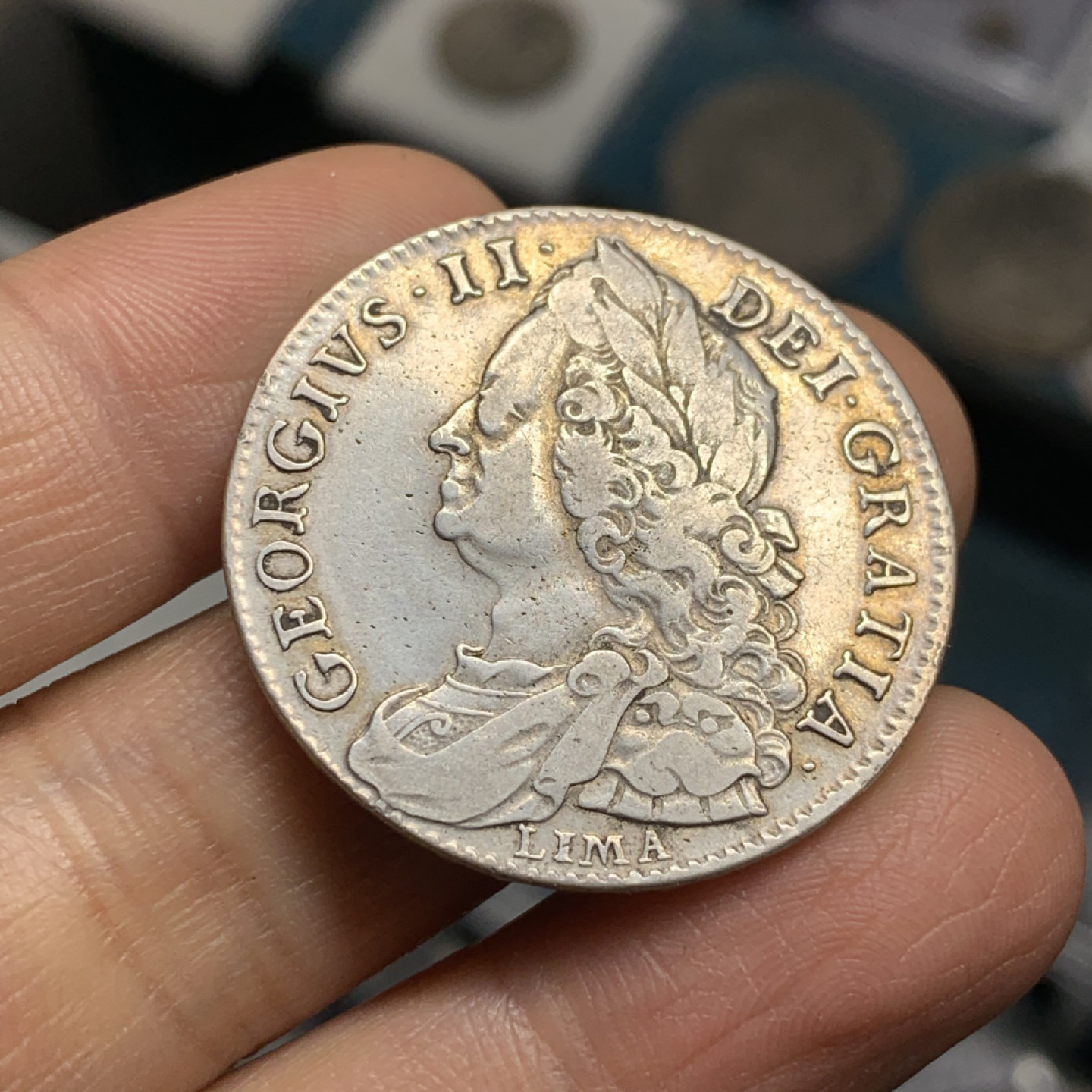 《竞宝斋》第31场（年内尾拍）-周日，周一，周二3场连拍（全场顺丰包邮） 利马版LIMA 英国 1746年 乔二水泡眼  半克朗银币 14.7克  33.7mm 少见品种