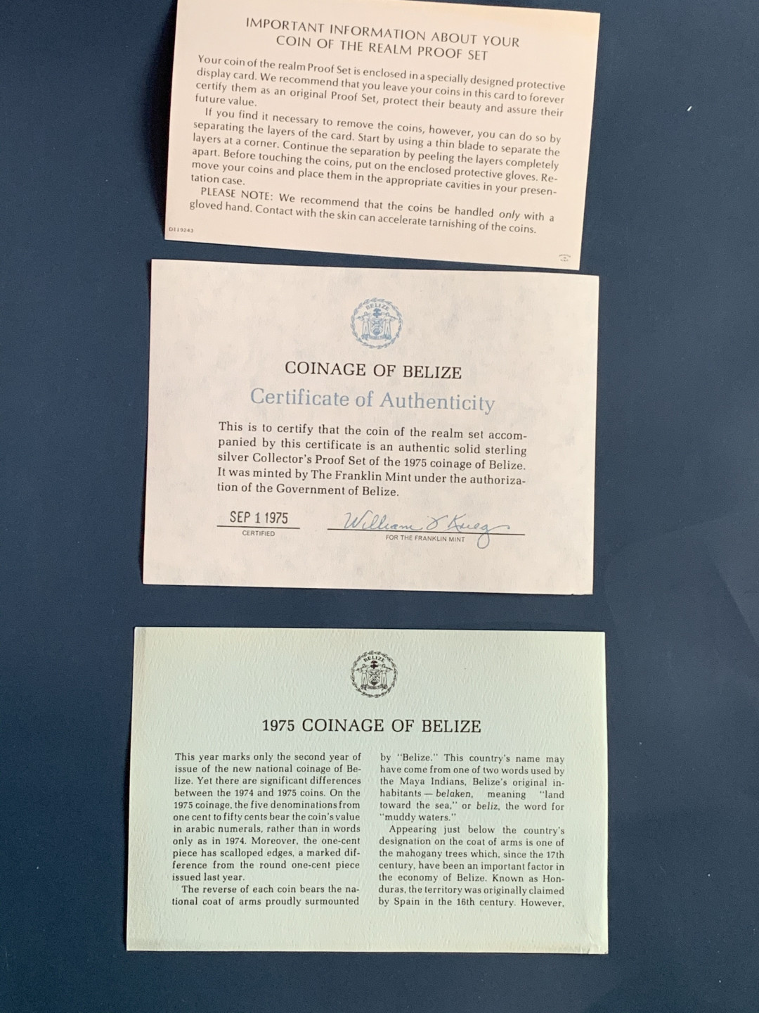 《竞宝斋》第31场（年内尾拍）-周日，周一，周二3场连拍（全场顺丰包邮） 伯利兹 1975年 精制套币8枚全银103克原盒原证