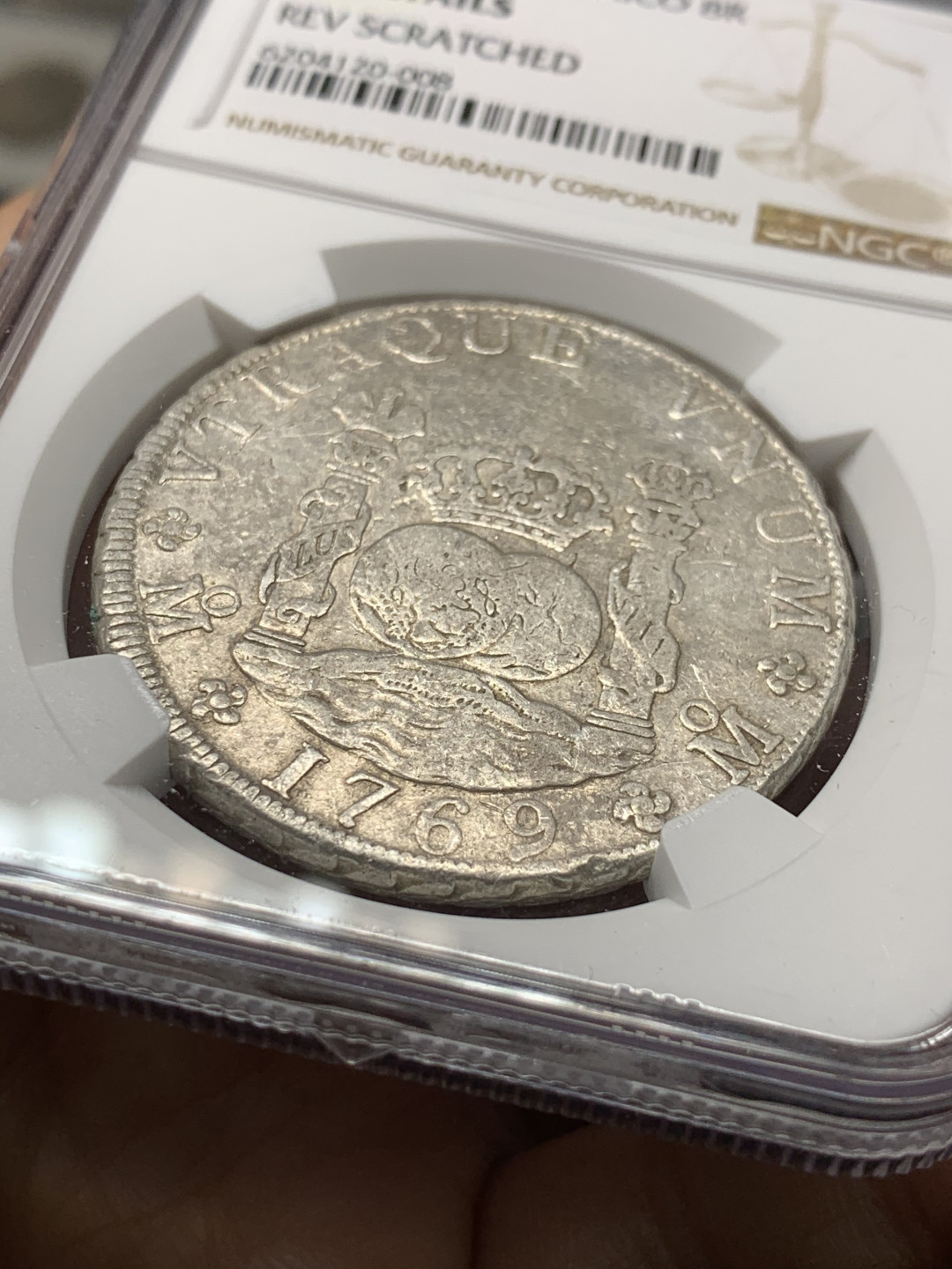 《竞宝斋》第31场（年内尾拍）-周日，周一，周二3场连拍（全场顺丰包邮） NGC-XFD  1769  西属墨西哥  卡洛斯三世  早期地球  8里亚尔  原味难得  