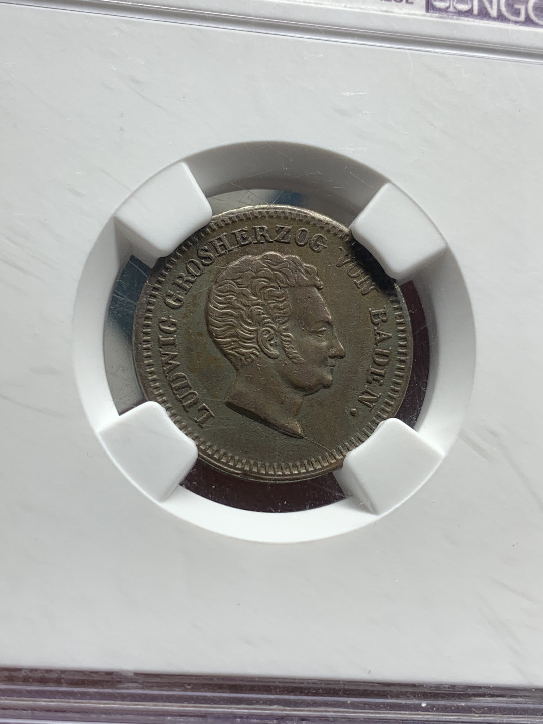 《竞宝斋》第31场（年内尾拍）-周日，周一，周二3场连拍（全场顺丰包邮） NGC-AUD 德国巴登 1829年 1克鲁泽铜币