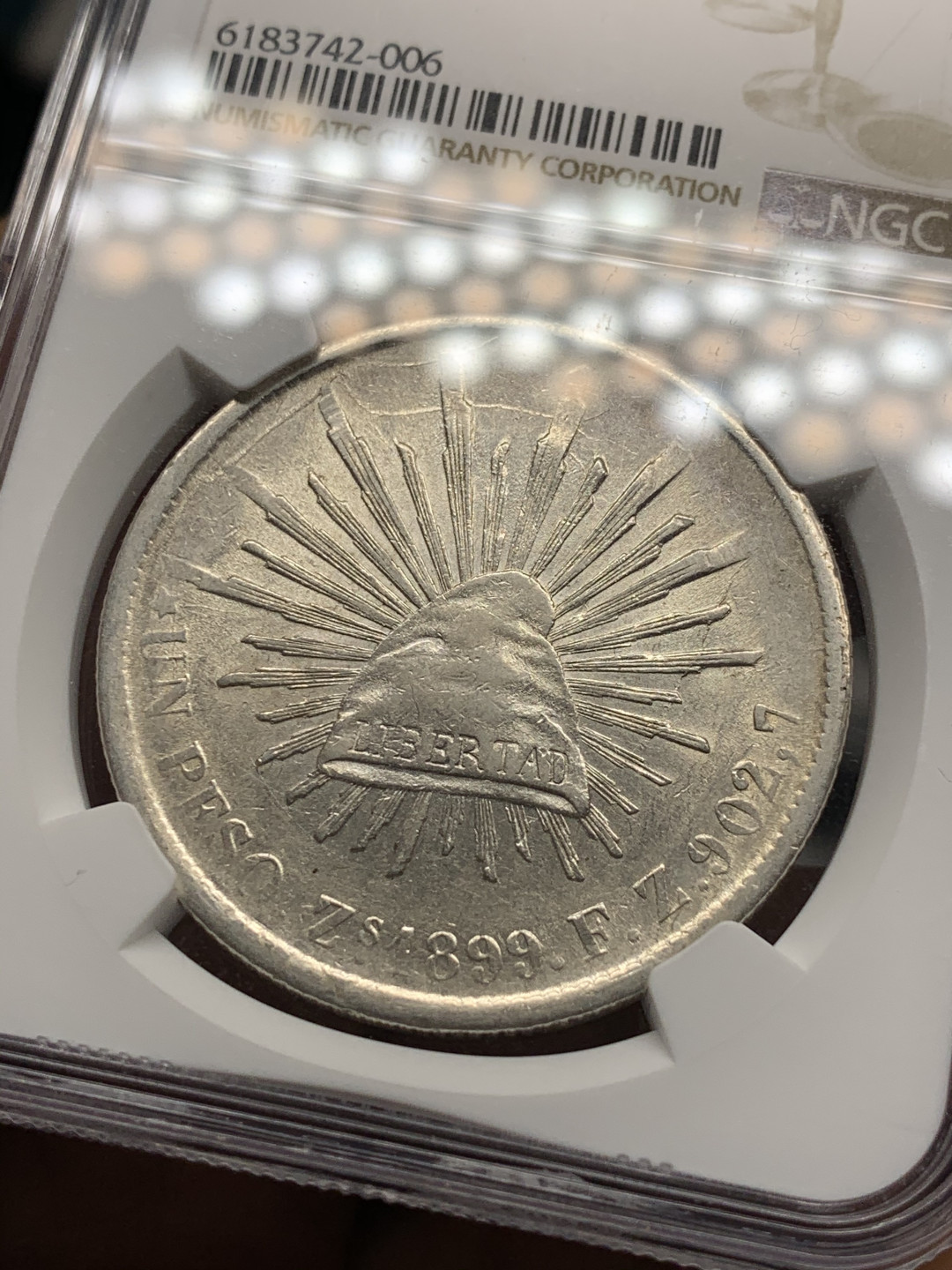 《竞宝斋》第31场（年内尾拍）-周日，周一，周二3场连拍（全场顺丰包邮） NGC AU58 1899墨西哥萨卡特卡斯厂 直边鹰洋（少见厂别）全羽原光 品相相当漂亮