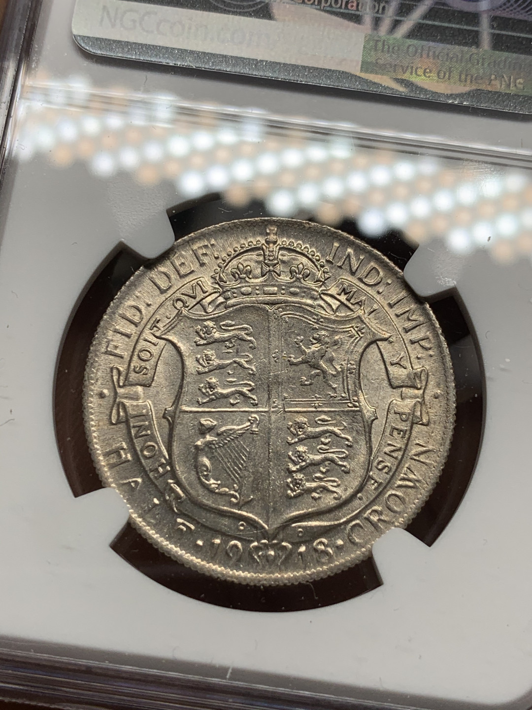 《竞宝斋》第31场（年内尾拍）-周日，周一，周二3场连拍（全场顺丰包邮） NGC-AU58 英国 1918年 高银版 乔五半克朗银币 因为模具所致 乔五半克朗基本见不到头发，这枚细节很好