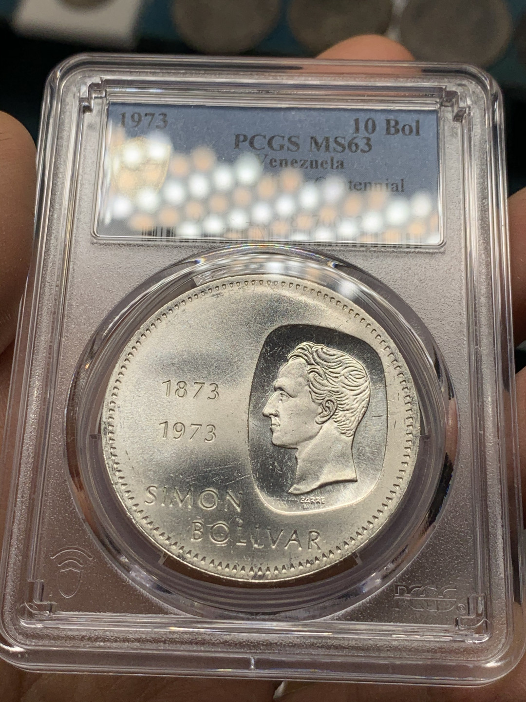 《竞宝斋》第31场（年内尾拍）-周日，周一，周二3场连拍（全场顺丰包邮） PCGS MS63 委内瑞拉 1973年 西蒙玻利瓦尔 30克 大银币 裸币成交价200左右 状态细节一流