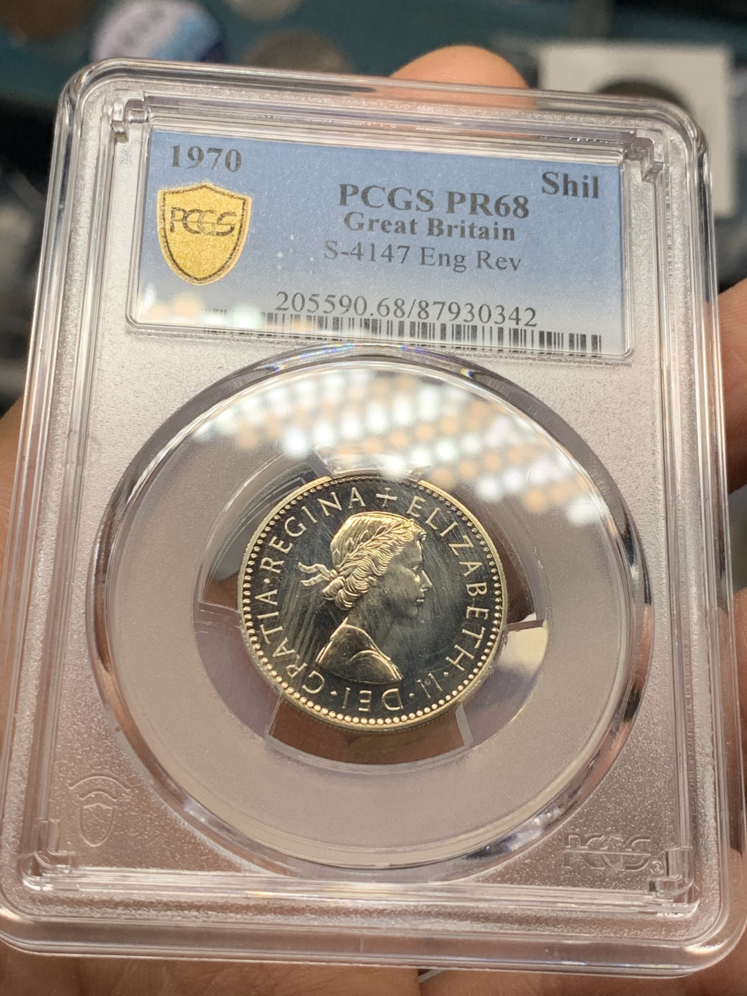 《竞宝斋》第31场（年内尾拍）-周日，周一，周二3场连拍（全场顺丰包邮） PCGS-PR68 英国1970年 超高分 精制关门年先令，英格兰和苏格兰两个版本一对