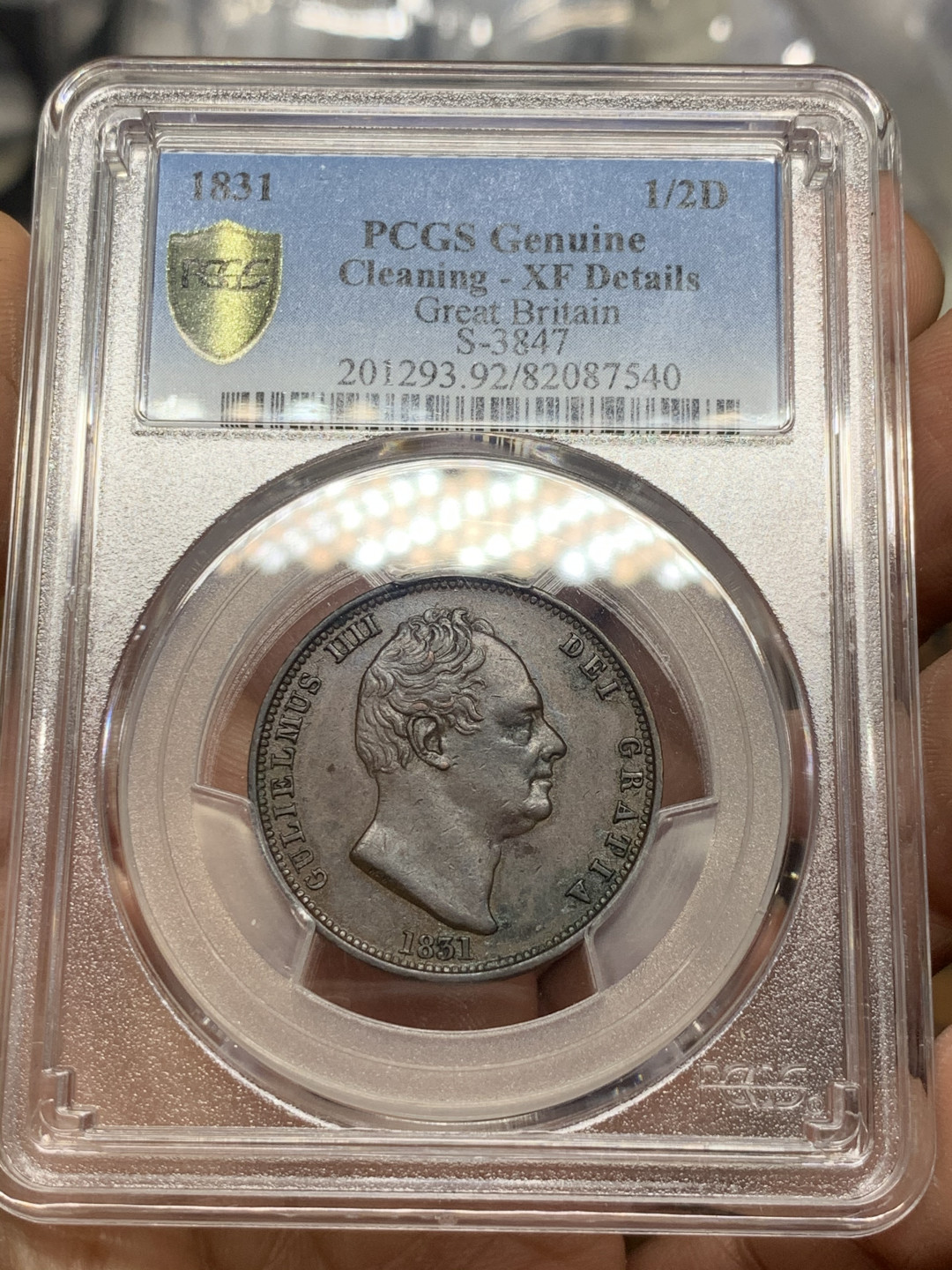 《竞宝斋》第31场（年内尾拍）-周日，周一，周二3场连拍（全场顺丰包邮） PCGS 评级 巧克力原味 英国1831年 威廉四世 半便士 铜币 少见品种