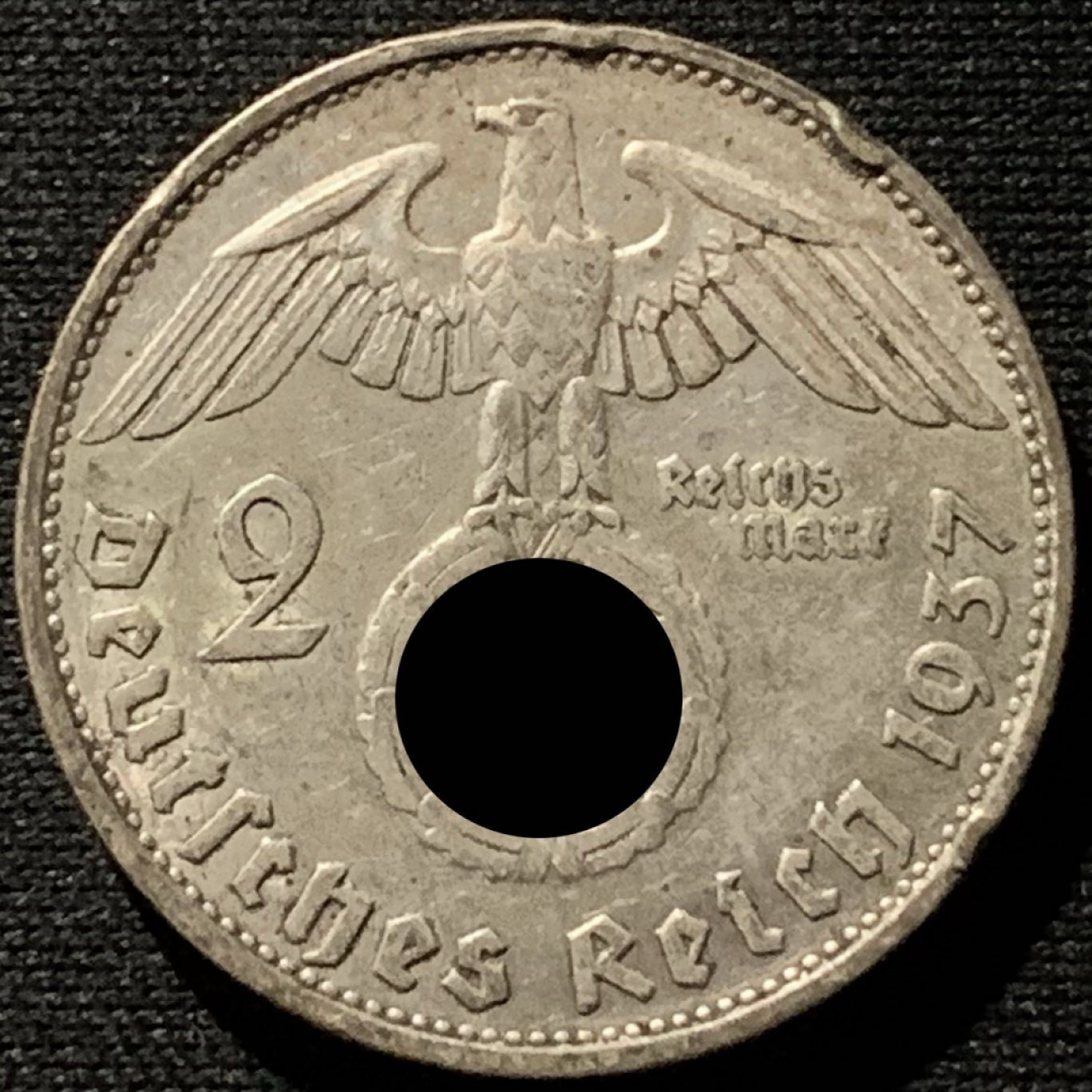 紫瑗钱币——第210期拍卖 德国 1937年 G版 兴登堡 万字符 2马克 8克 0.625银
