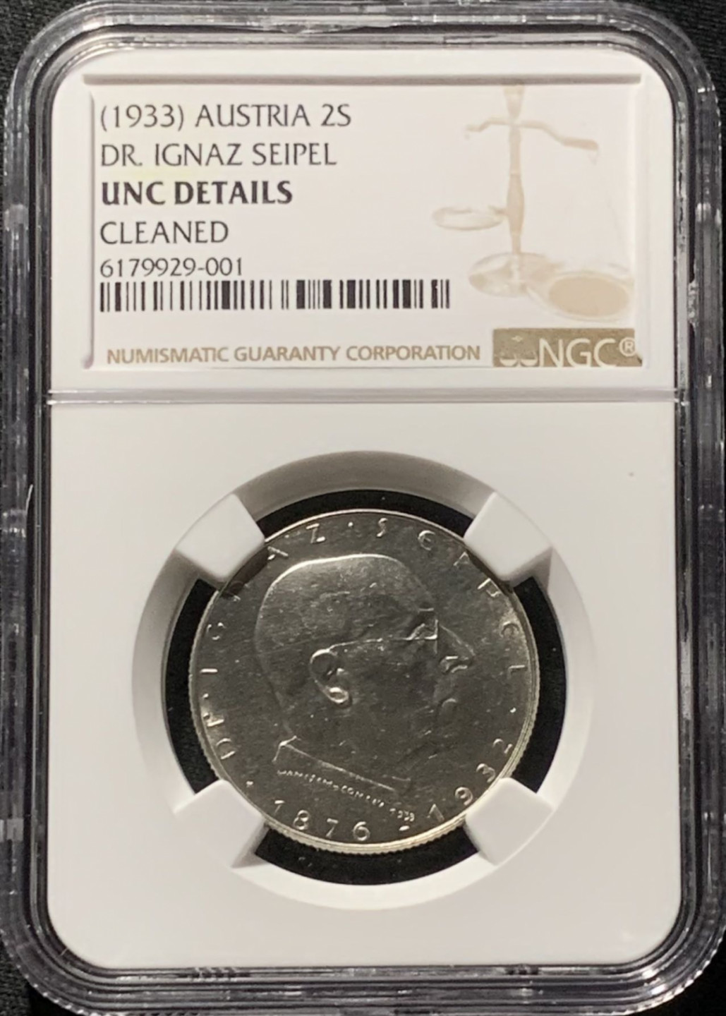 紫瑗钱币——第260期拍卖 奥地利 1933年 伊格纳兹·塞佩尔 2先令 银币 NGC UNC Detail