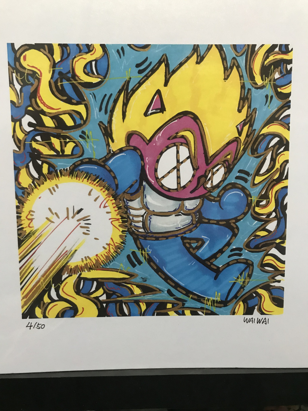 零元拍：歪歪亲笔签名 OWSON系列限量插画复制画《龙珠》，尺寸约22/22厘米，拍品不含镜框